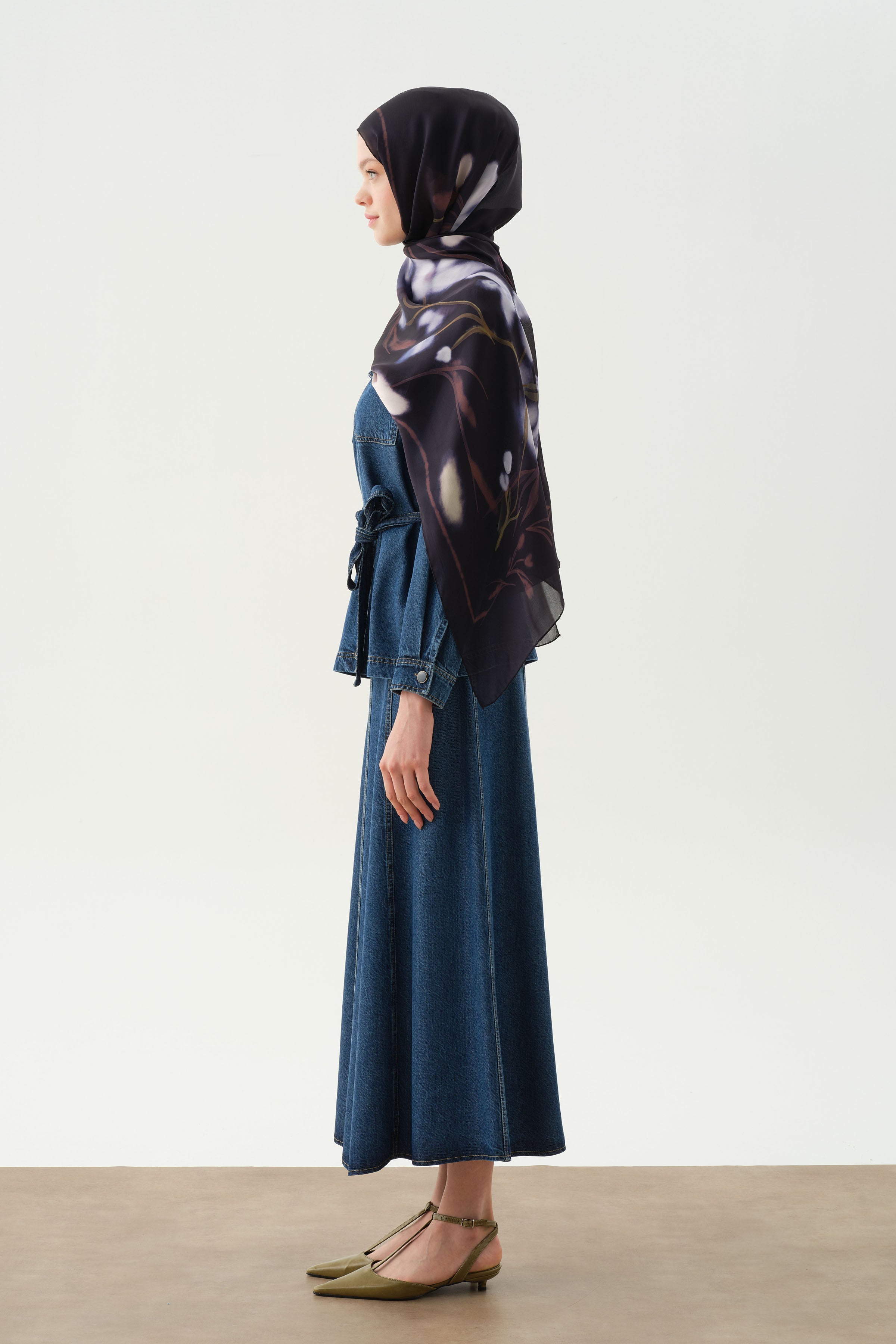 Kuşaklı Ceket Etek Takım - İndigo TUGBA