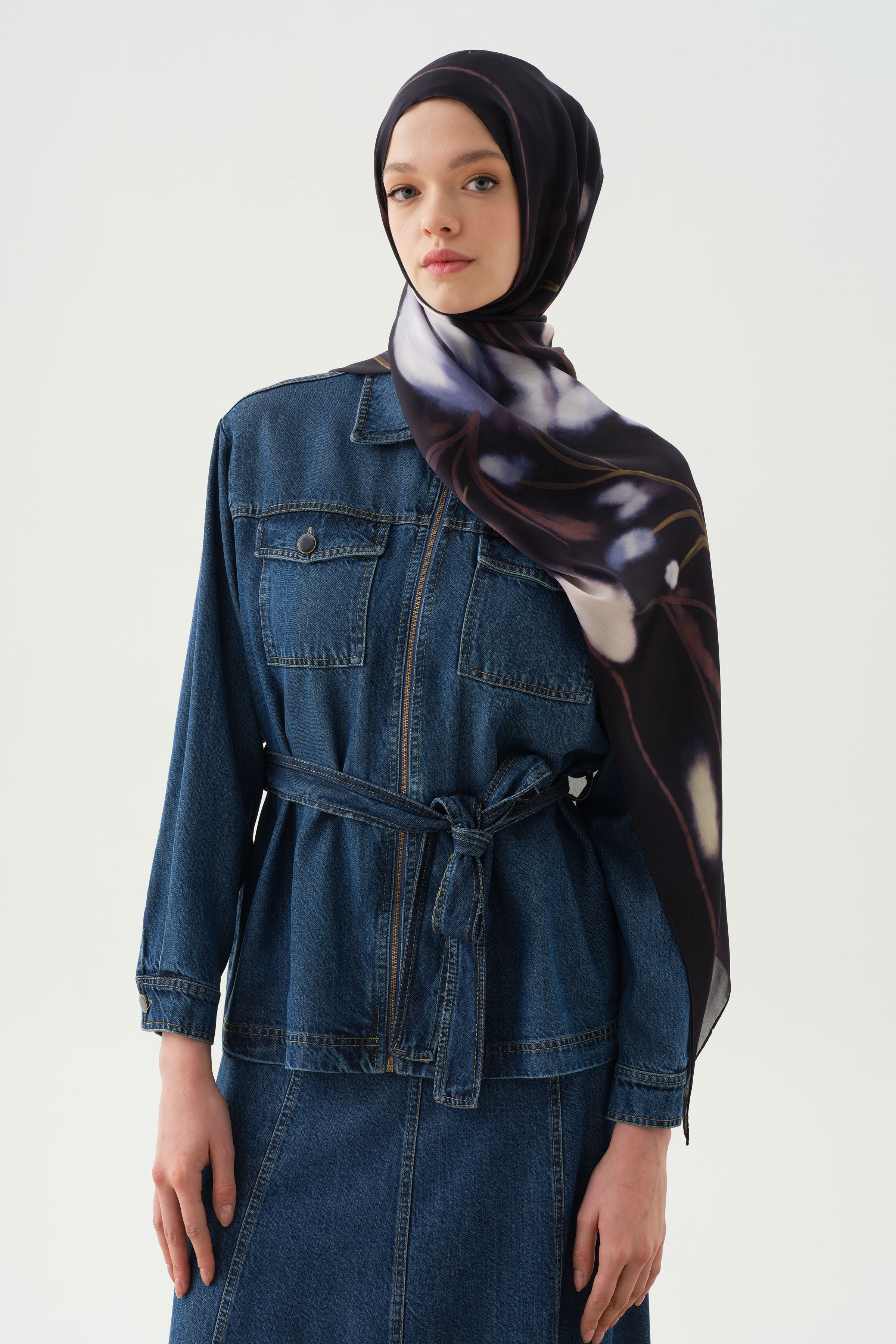 Kuşaklı Ceket Etek Takım - İndigo TUGBA