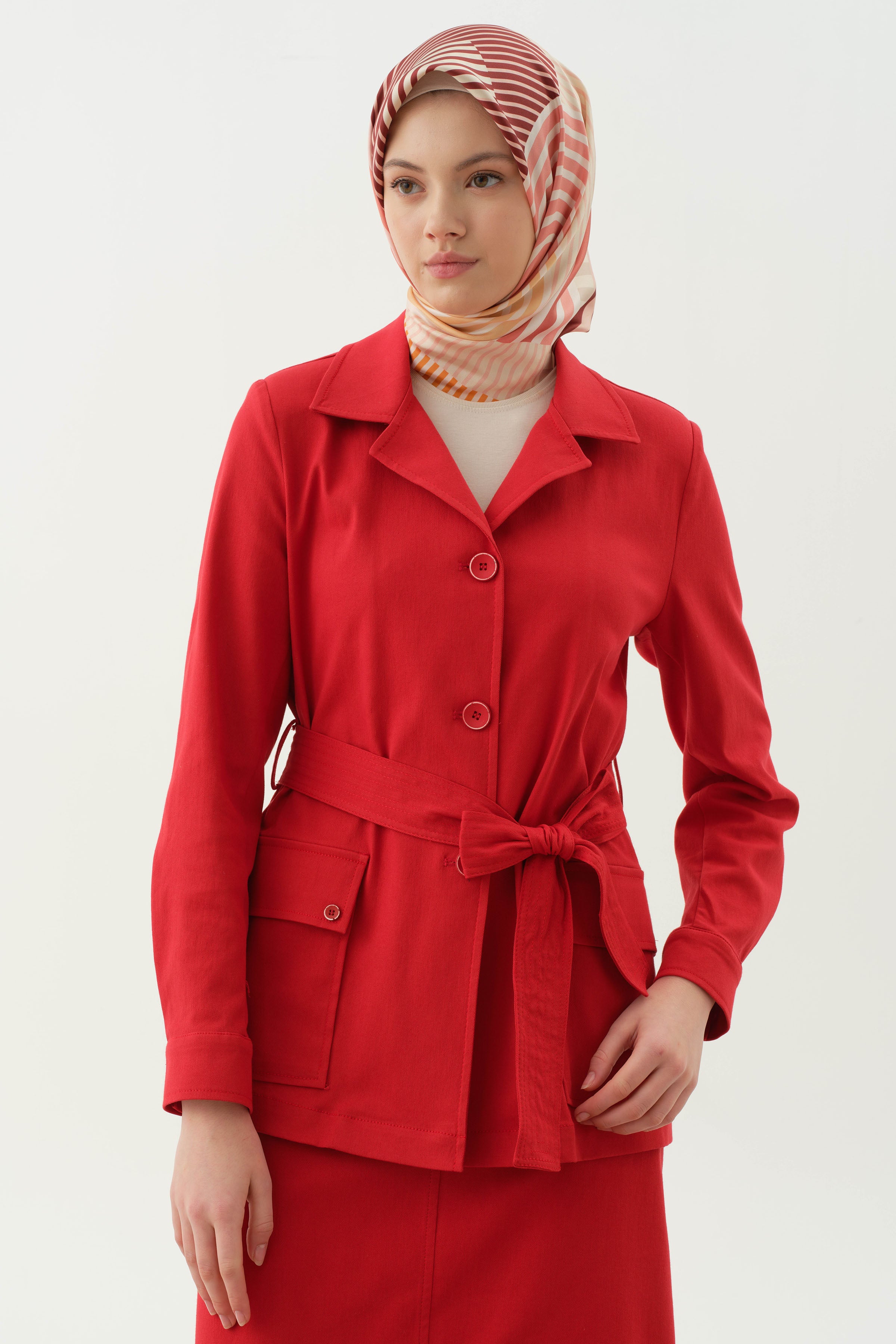 Kuşaklı Cepli Ceket - Mercan TUGBA