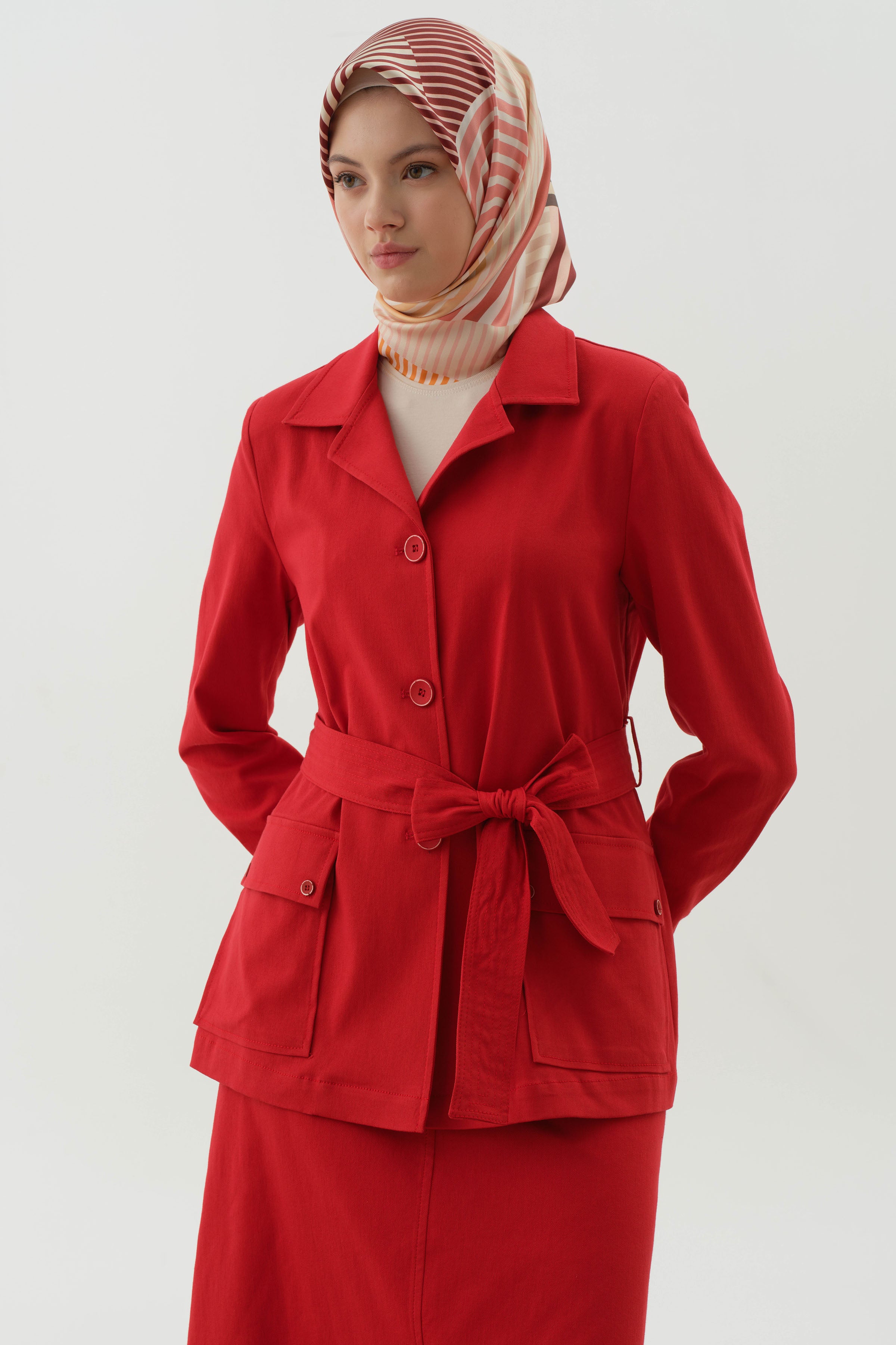 Kuşaklı Cepli Ceket - Mercan TUGBA