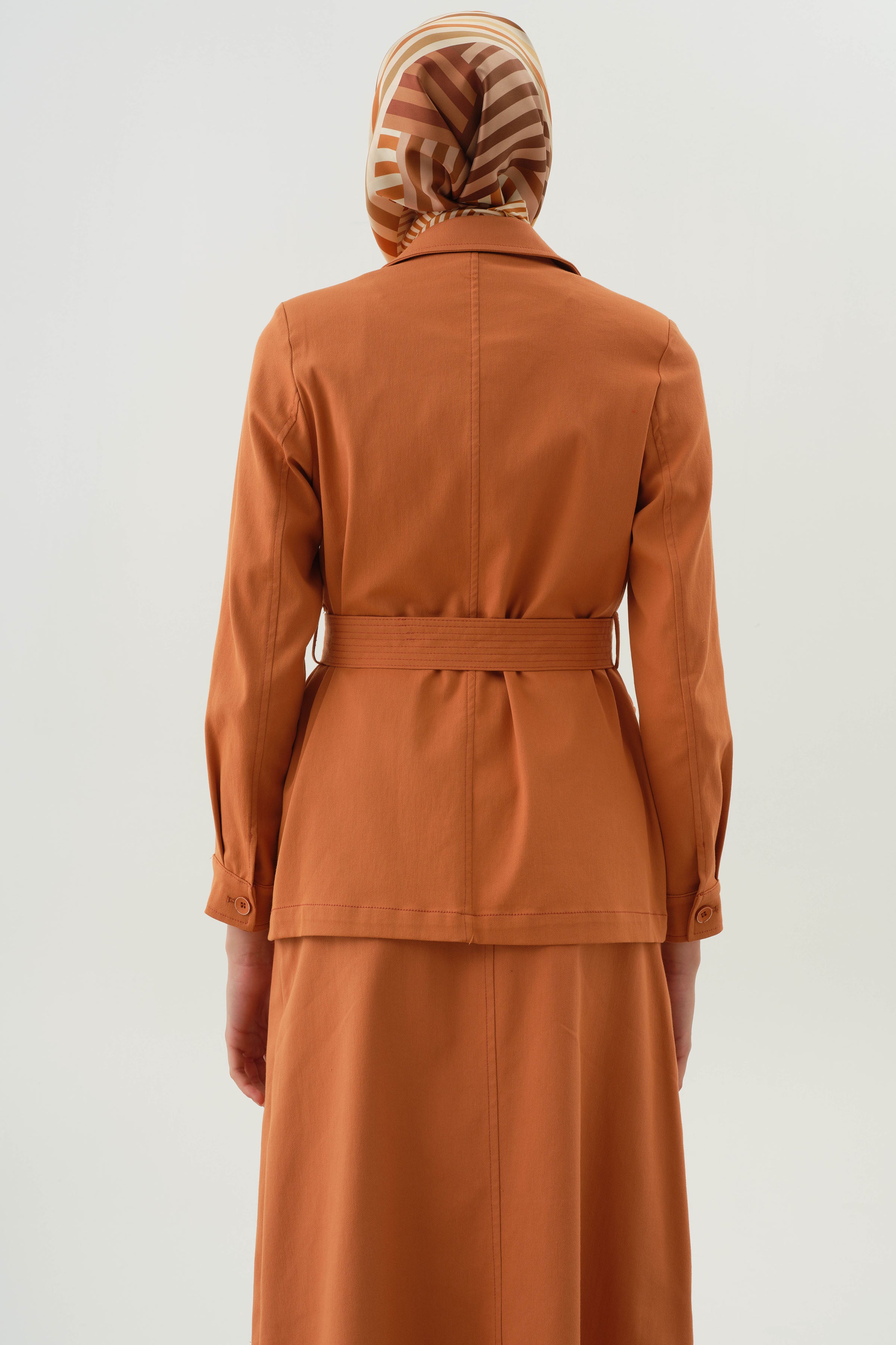 Kuşaklı Cepli Ceket - Oranj TUGBA