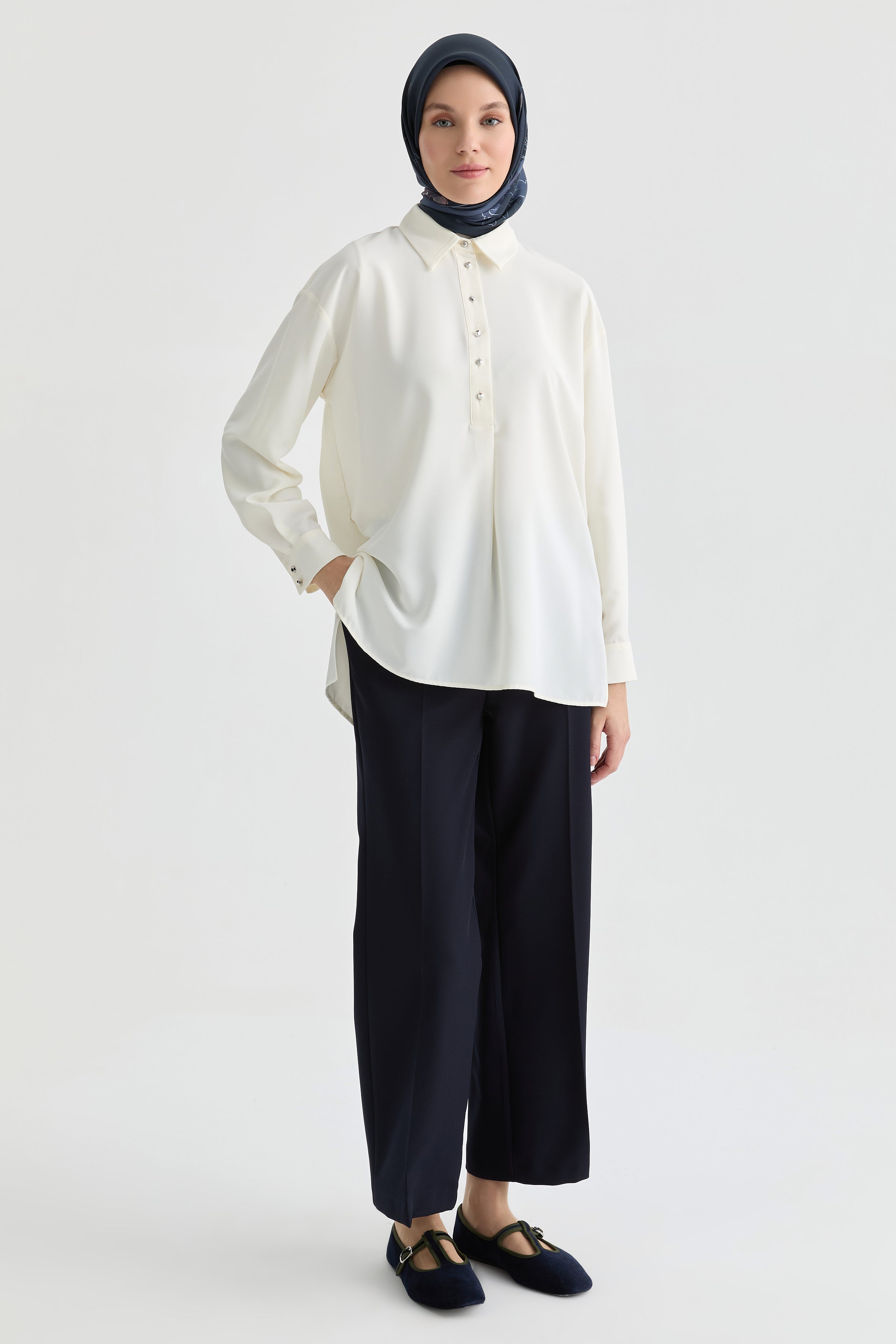 Beli Lastikli Culotte Pantolon - Lacivert TUĞBA