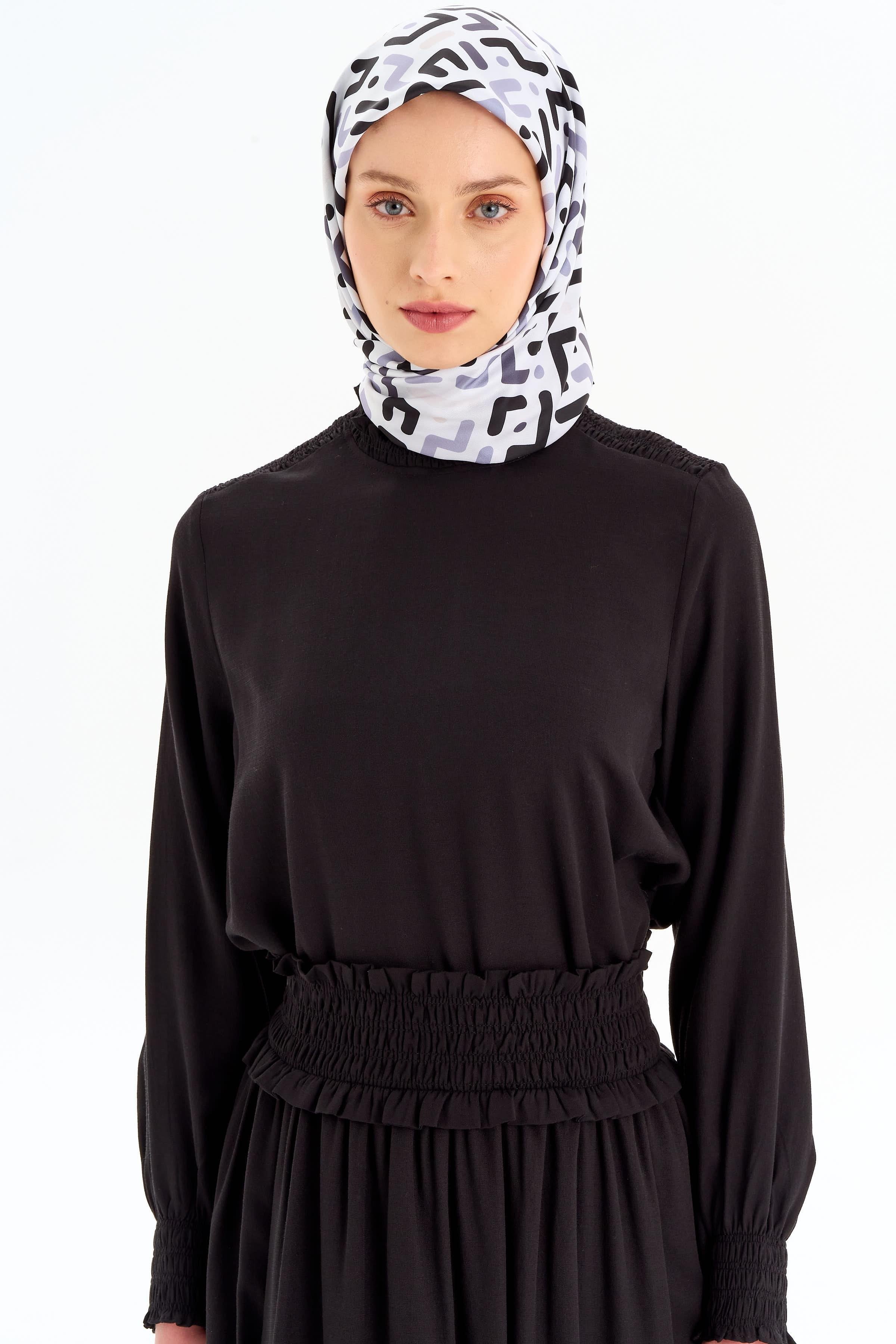 Lastik Büzgülü Bluz Etek Takım - Siyah TUGBA