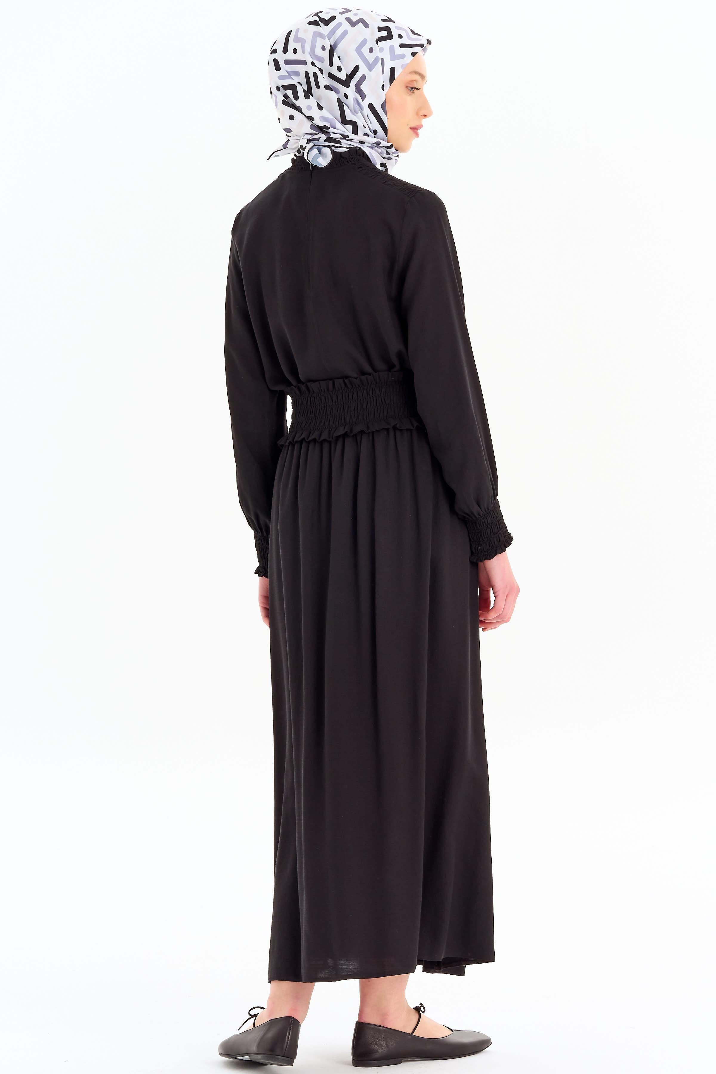 Lastik Büzgülü Bluz Etek Takım - Siyah TUGBA