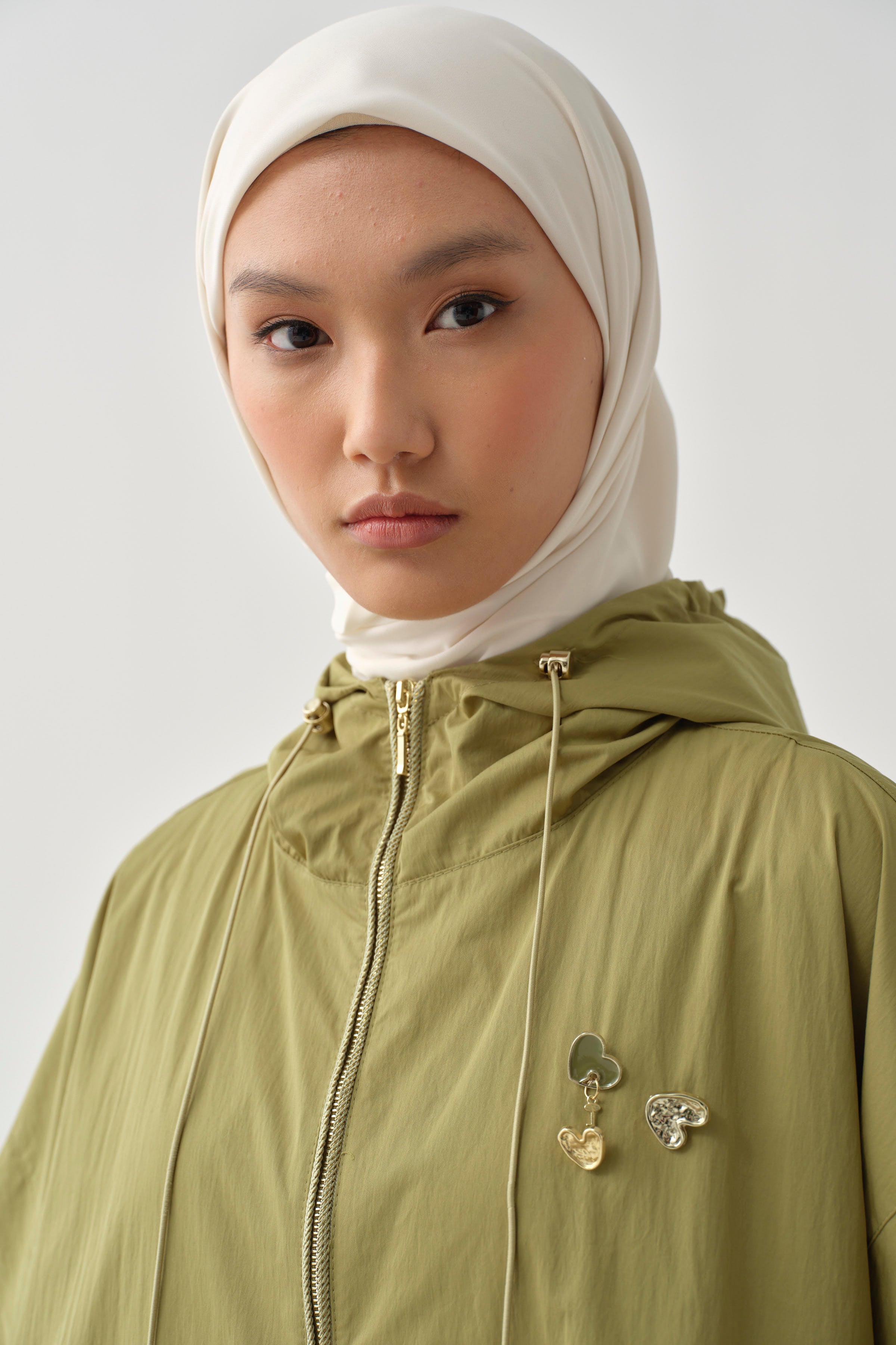 Lastik Büzgülü Kapüşonlu Panço - Olive TUGBA