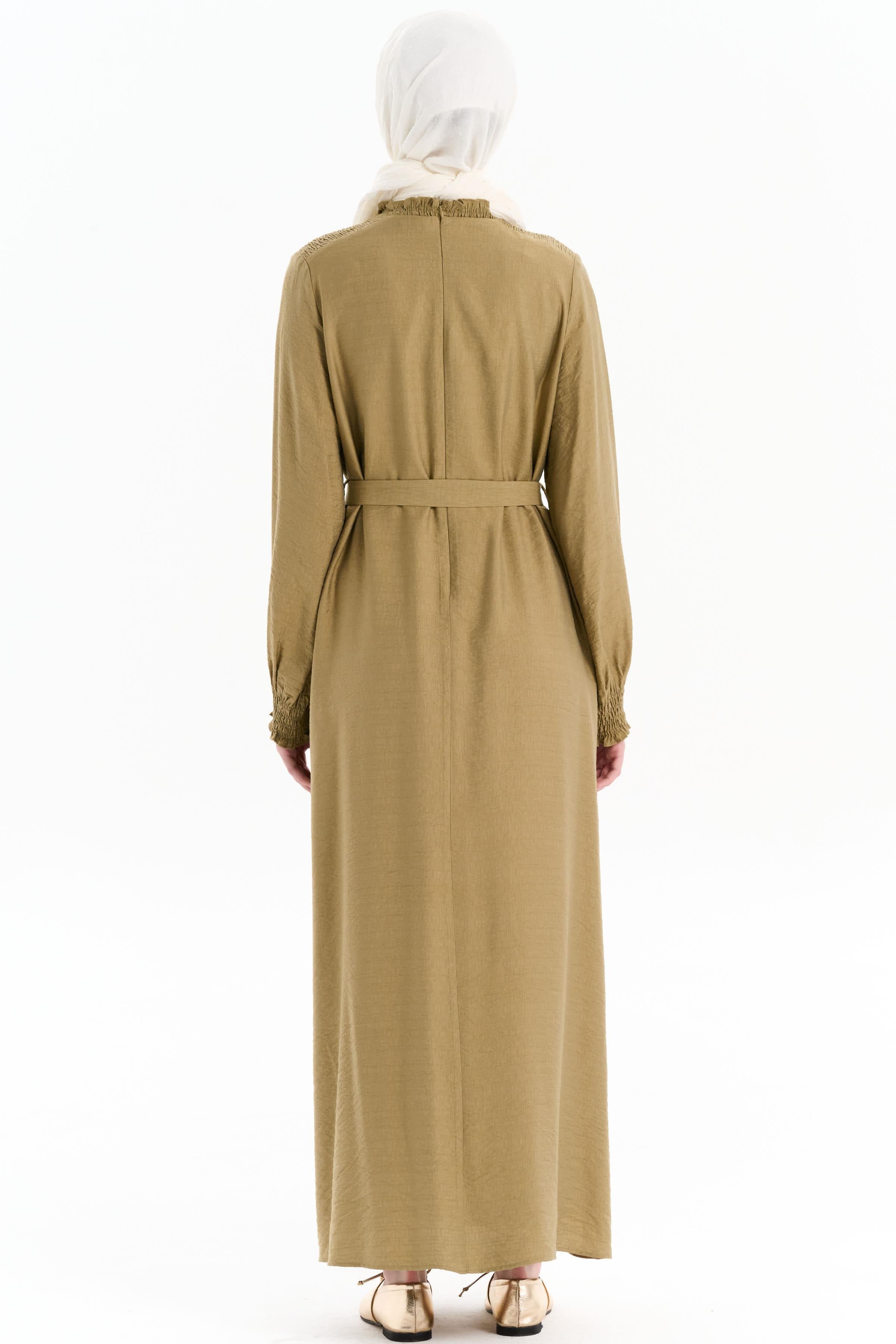 Lastik Detaylı Kuşaklı Elbise - Olive TUGBA