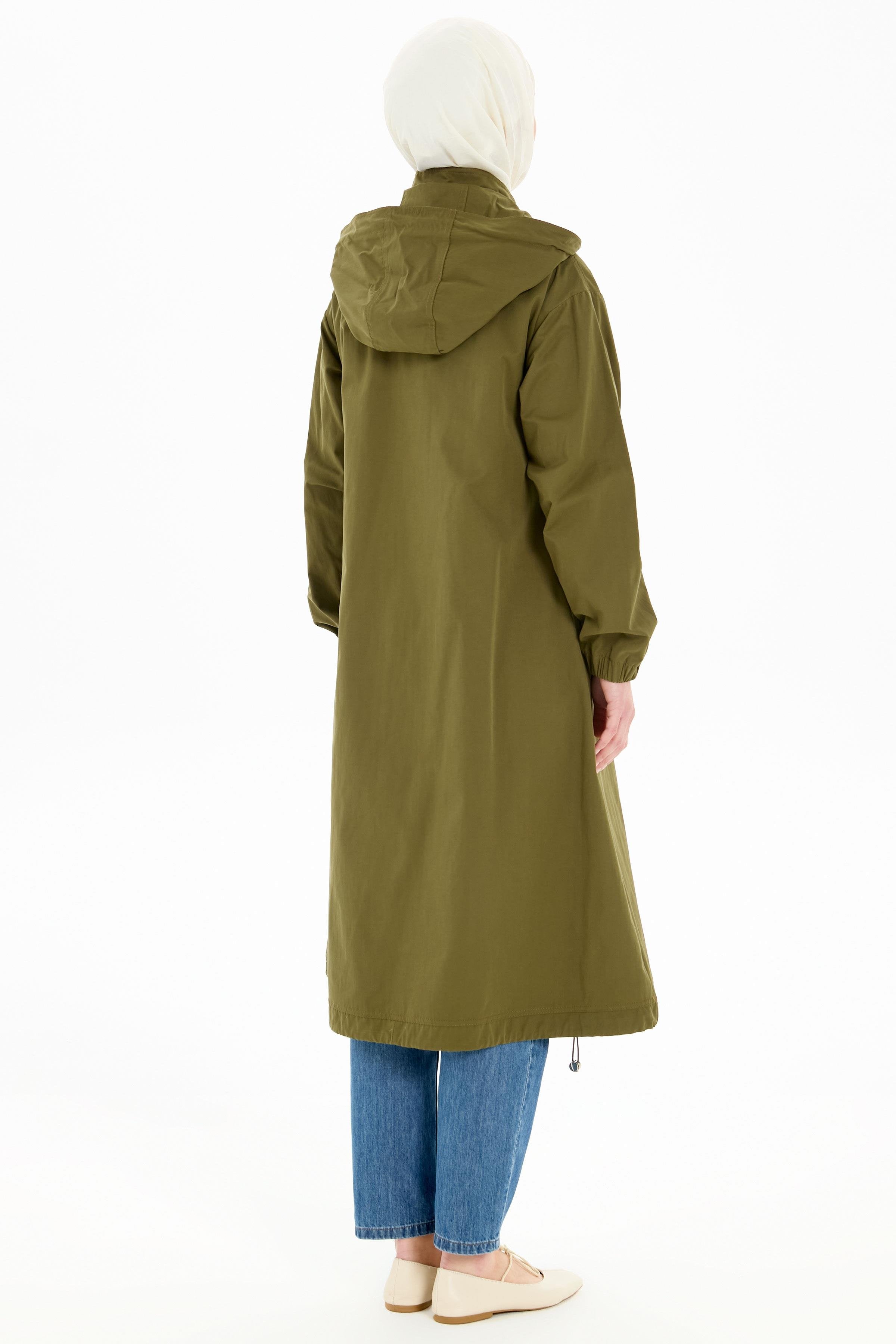 Lastik Detaylı Yağmurluk - Koyu Haki TUGBA