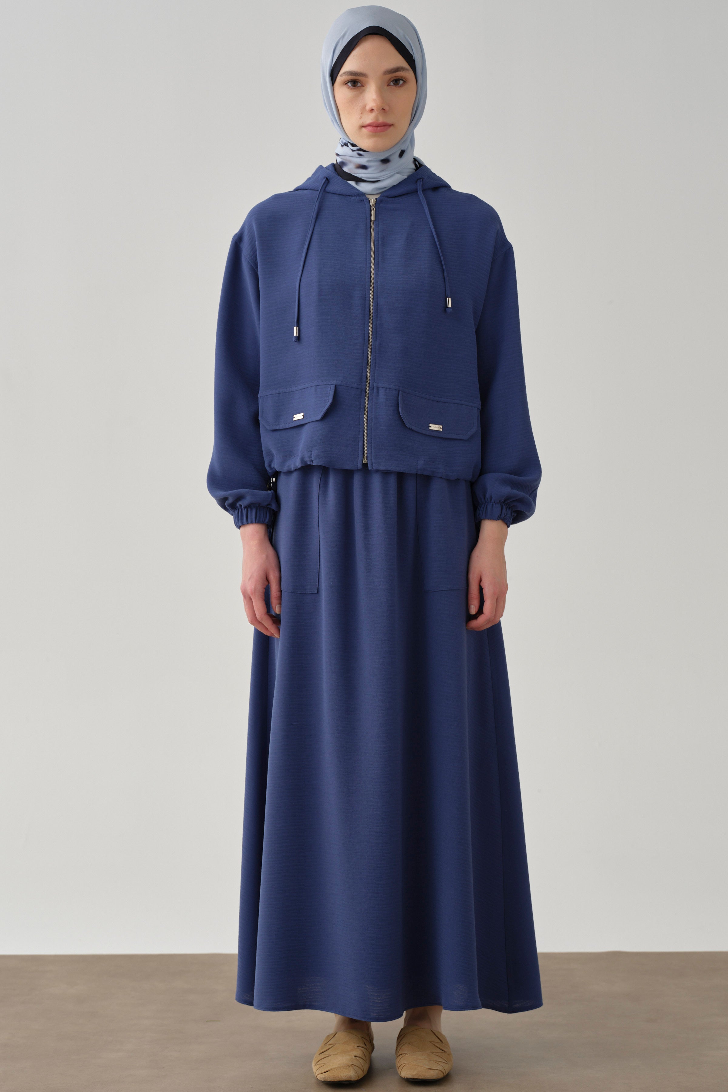 Lastikli Ceket Etek Takım - İndigo TUGBA