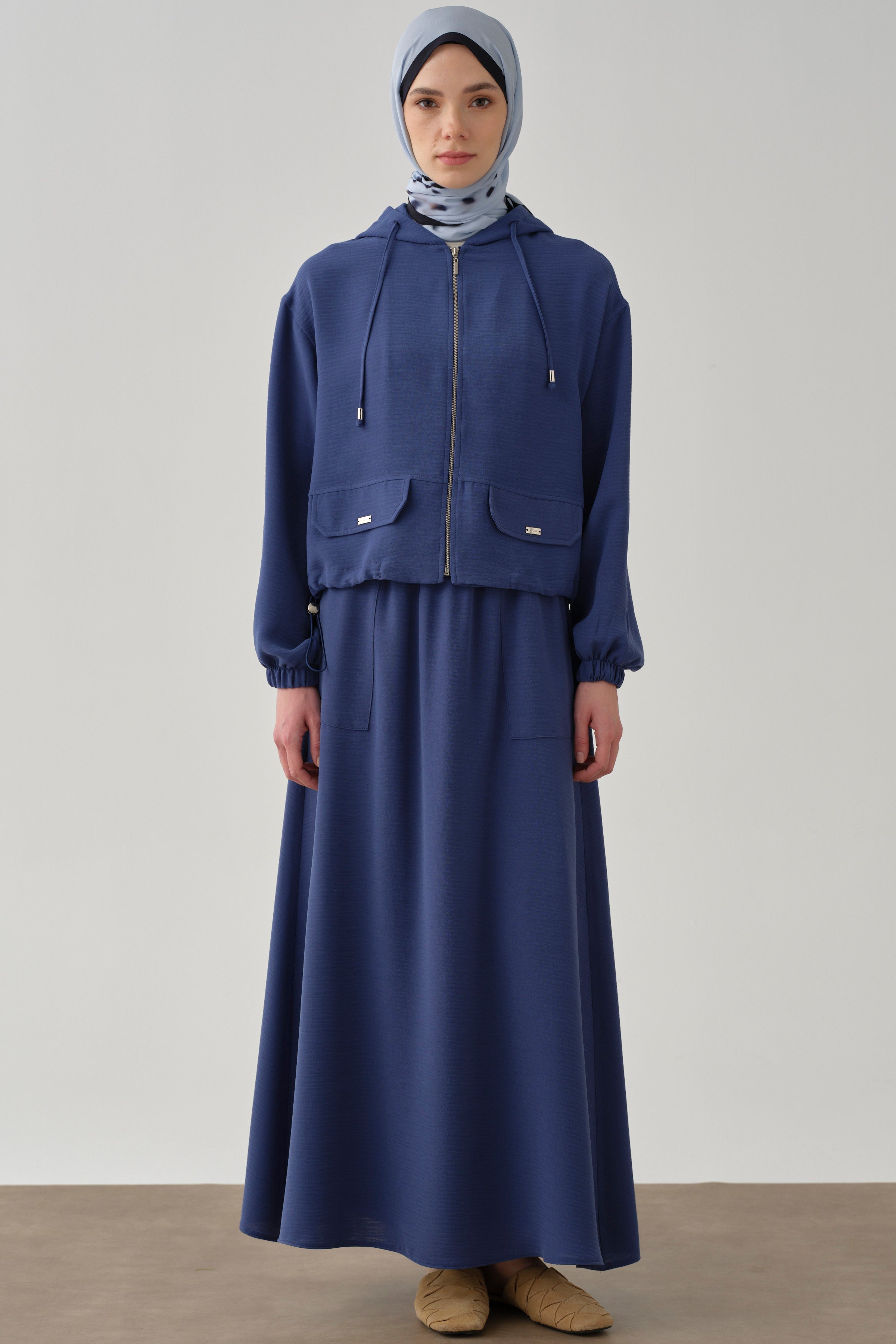 Lastikli Ceket Etek Takım - İndigo TUGBA