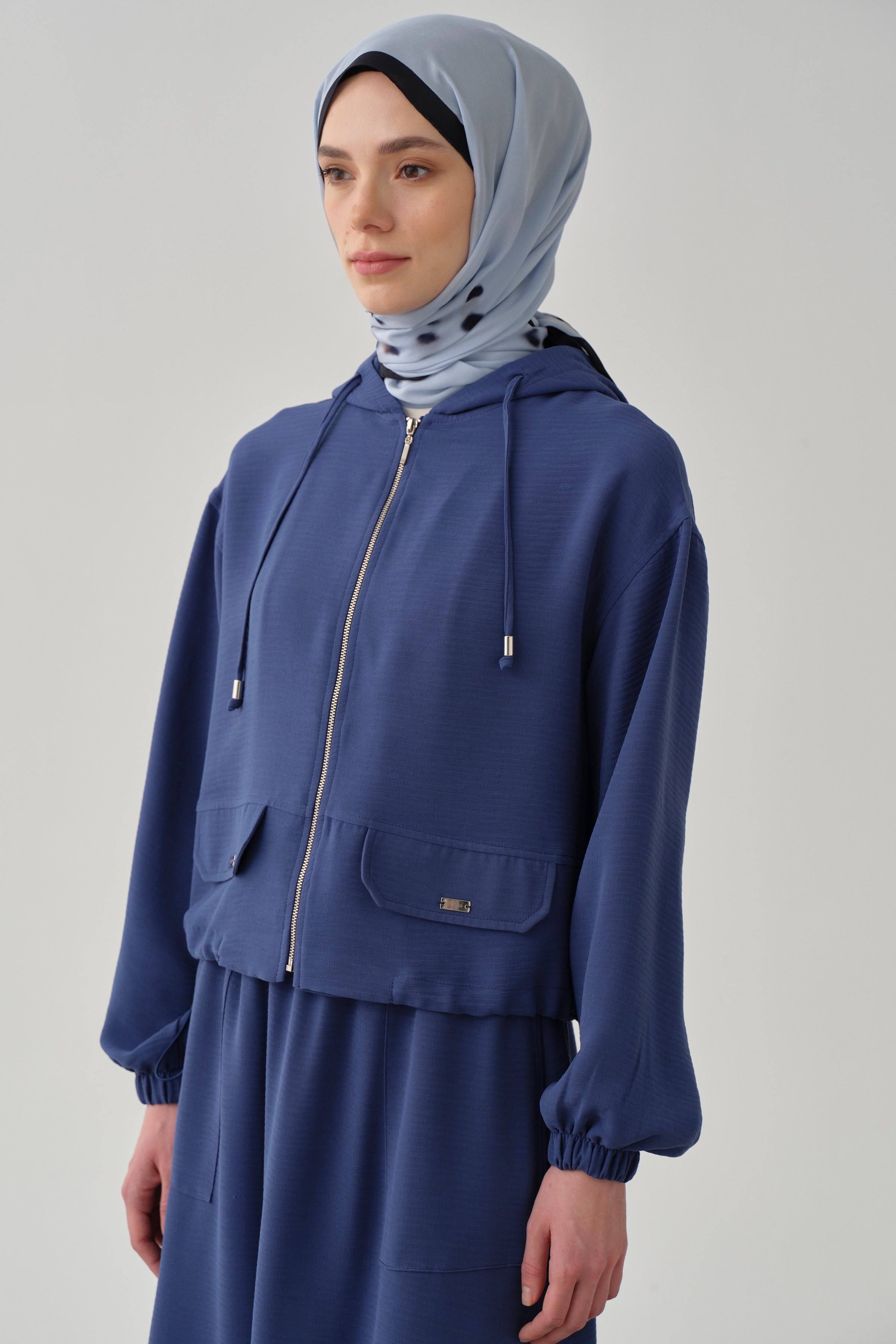 Lastikli Ceket Etek Takım - İndigo TUGBA