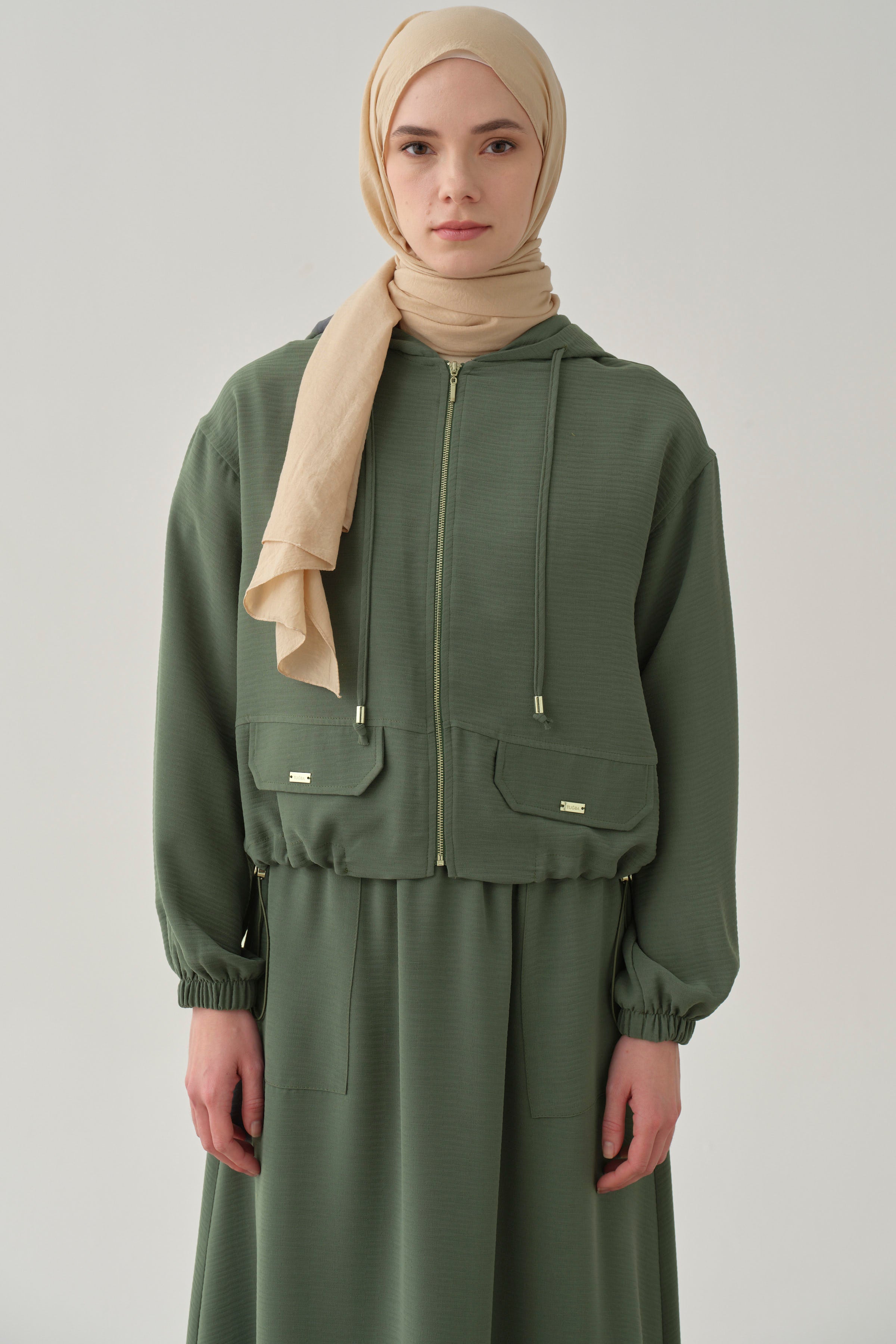 Lastikli Ceket Etek Takım - Yeşil TUGBA