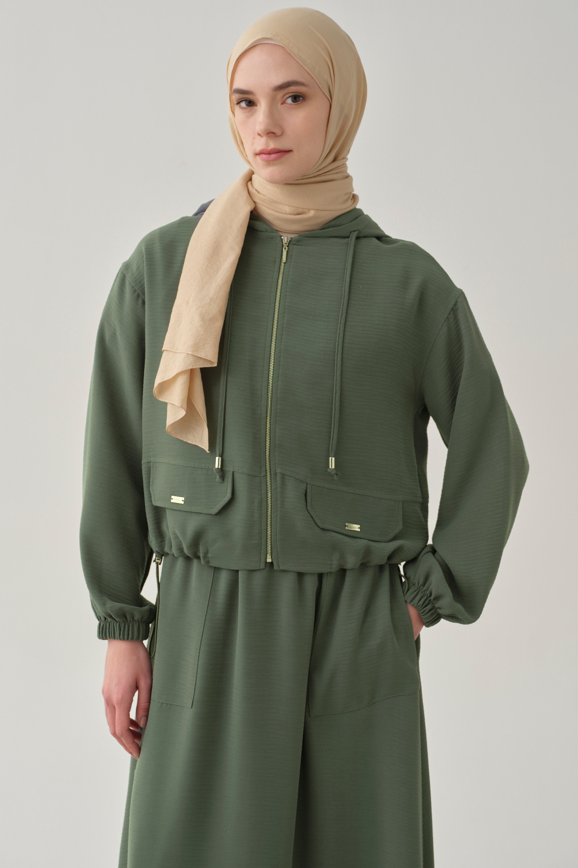 Lastikli Ceket Etek Takım - Yeşil TUGBA