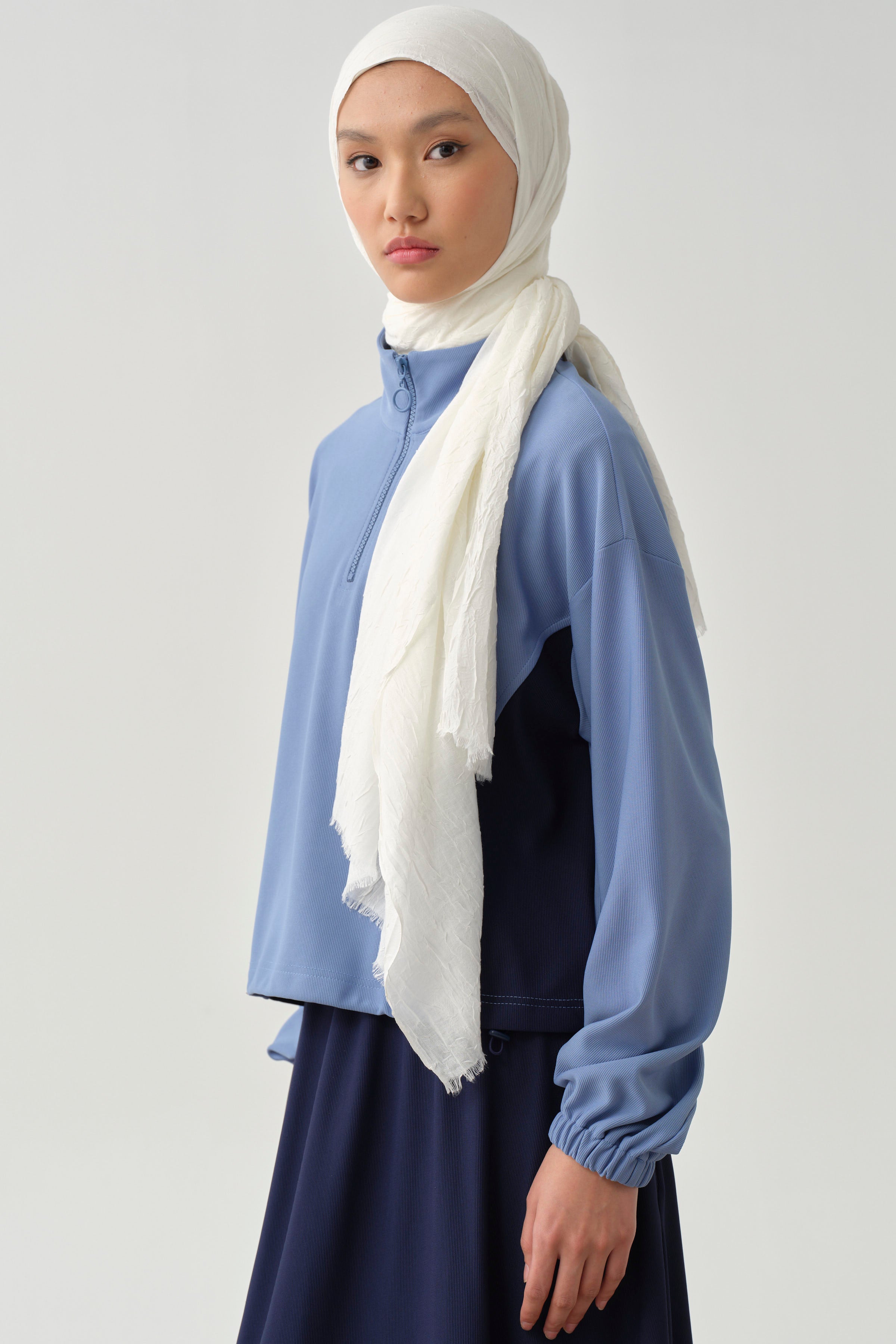 Lastikli Crop Sweat - Mavi TUGBA