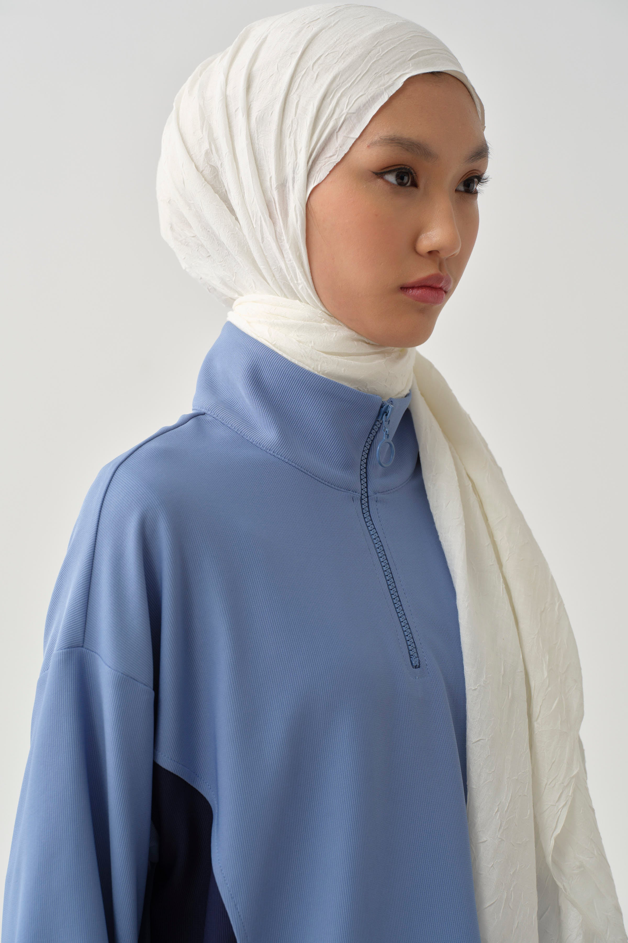 Lastikli Crop Sweat - Mavi TUGBA