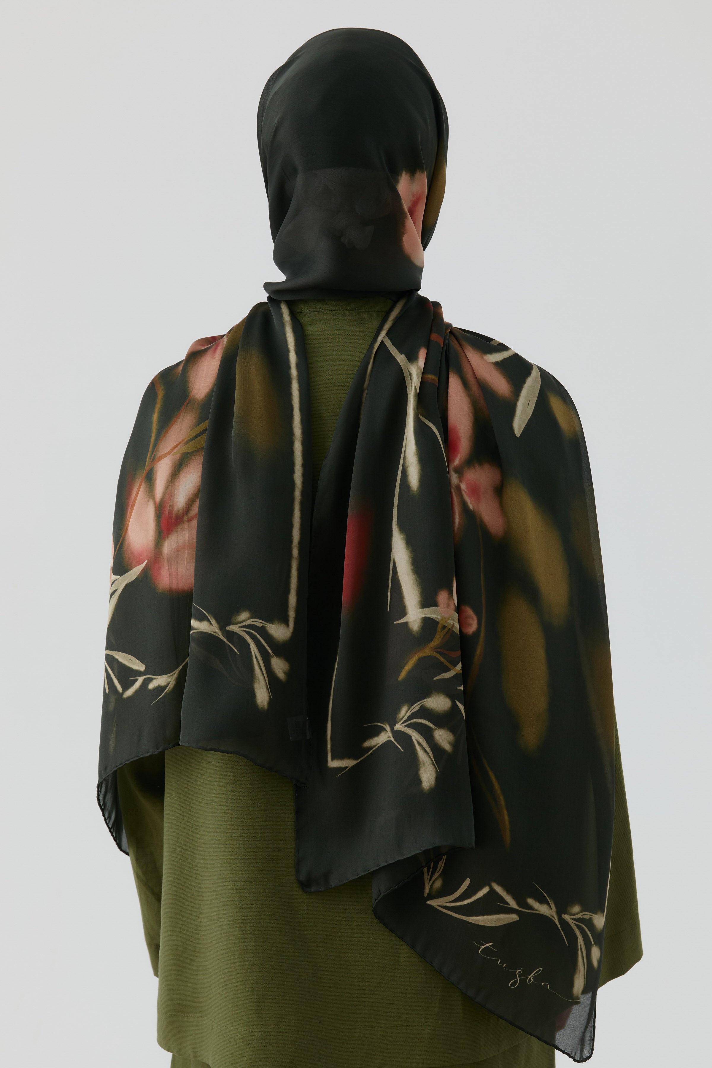 Letafet Şifon İpek Şal - Koyu Haki TUGBA