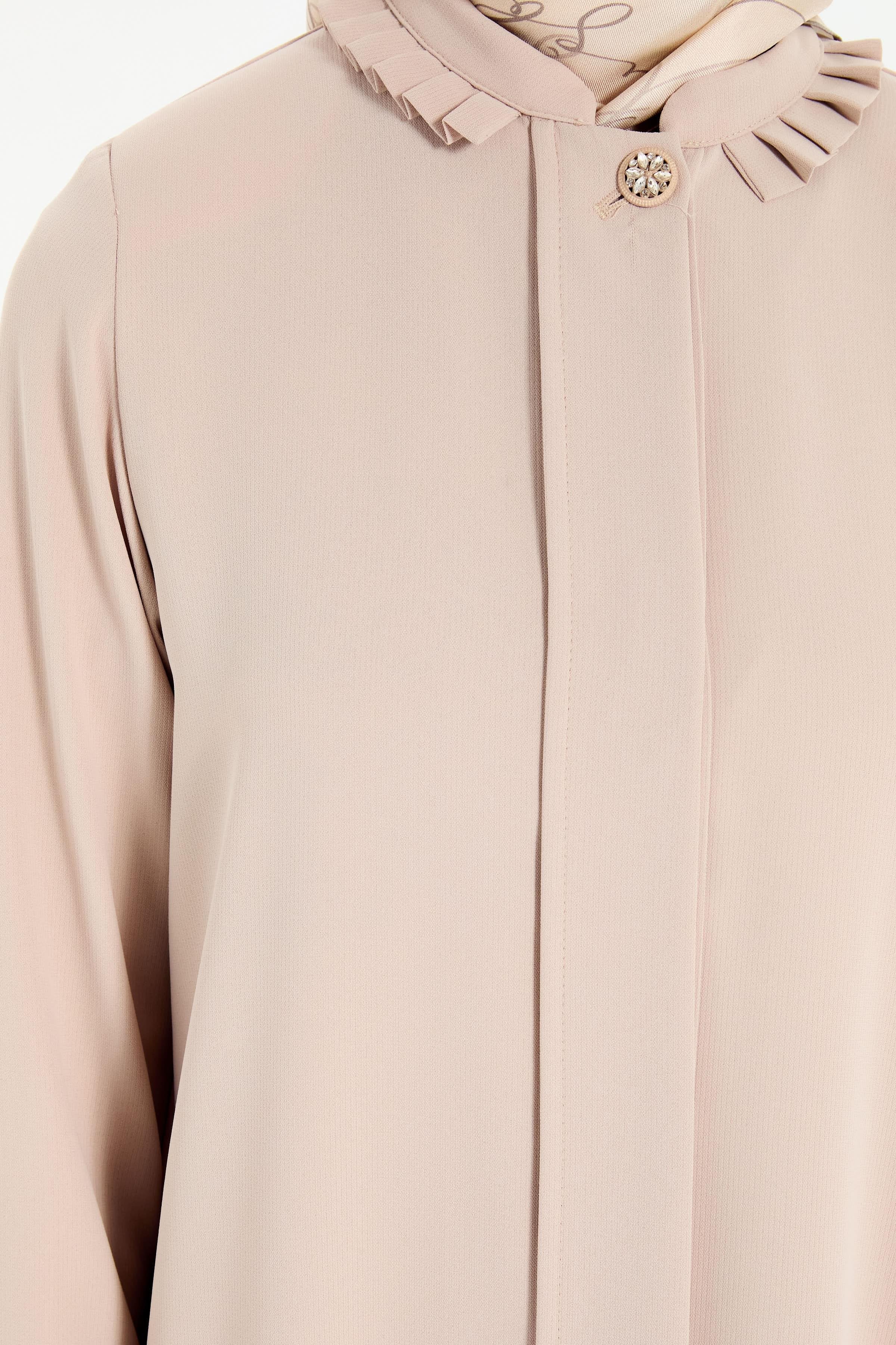 Manşet ve Yaka Çift Kat Pile Detaylı Ferace - Bej TUGBA