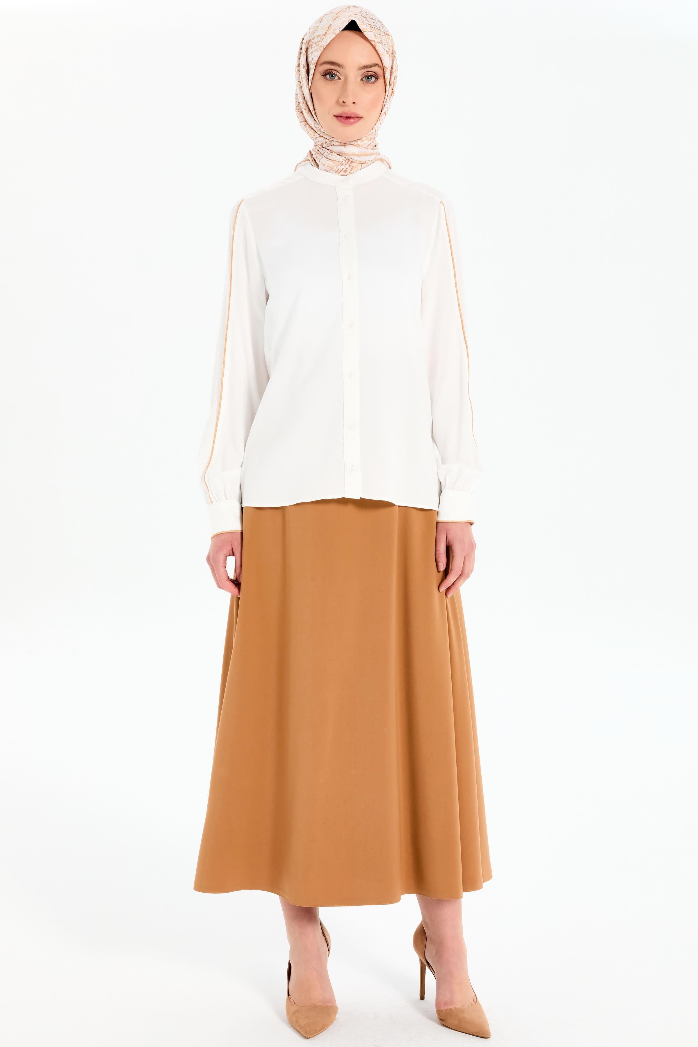 Mendil Overloğu Detaylı Gömlek - Ekru TUGBA