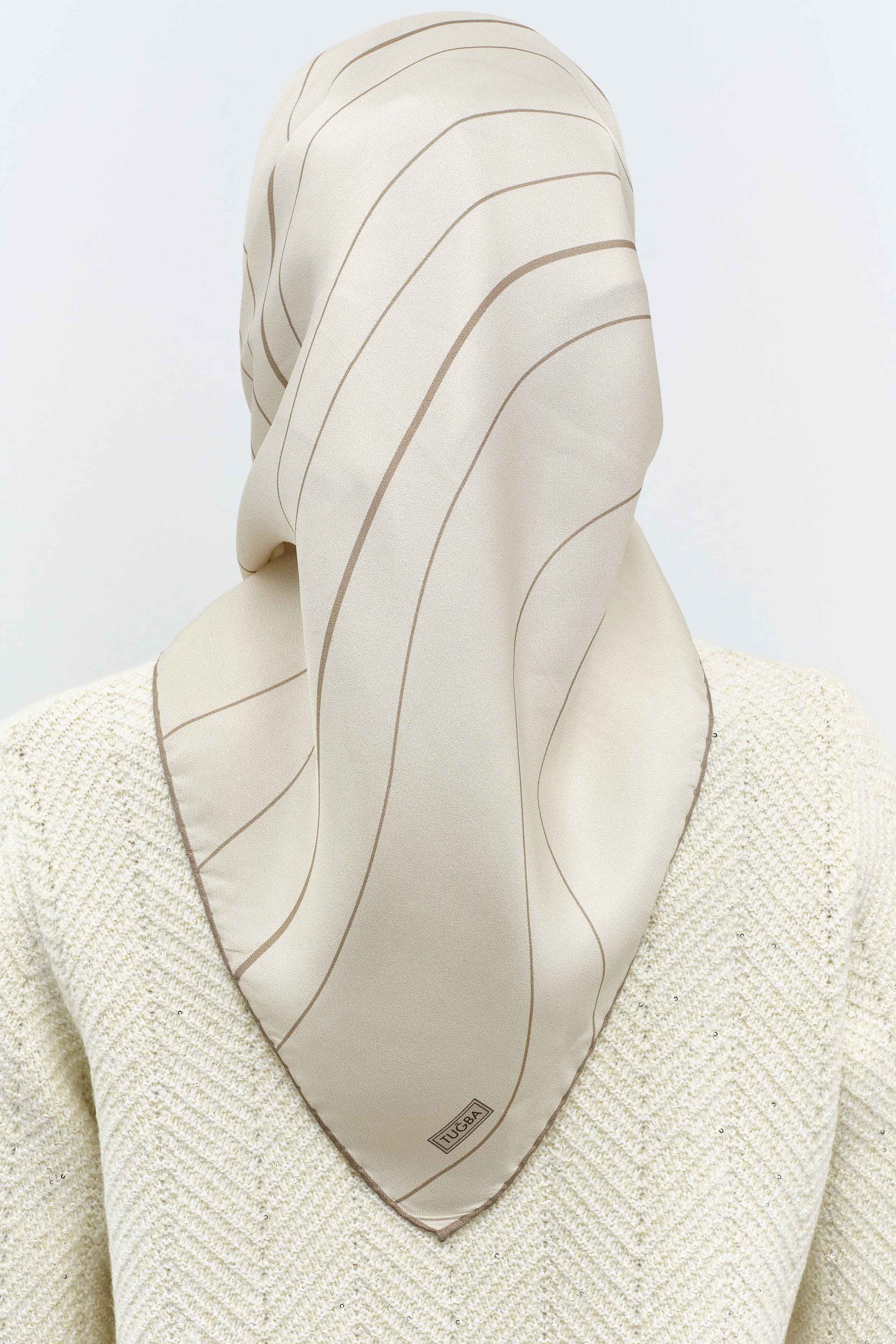 Mermer Desenli Twill İpek Eşarp - Bej TUGBA