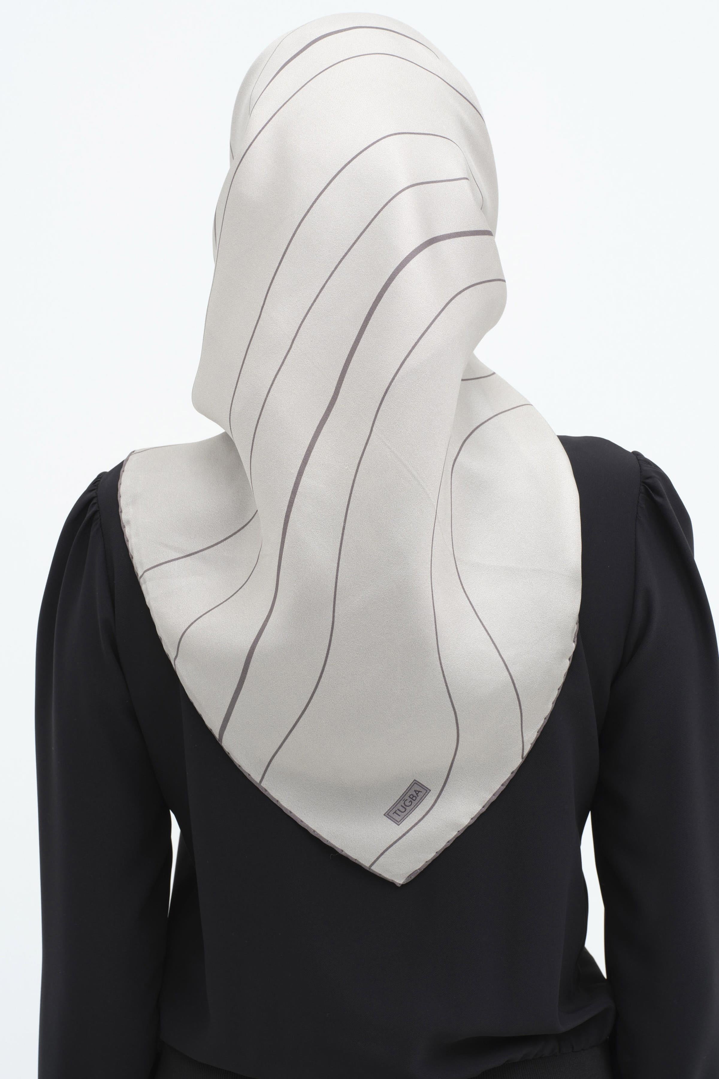 Mermer Desenli Twill İpek Eşarp - Gümüş TUGBA