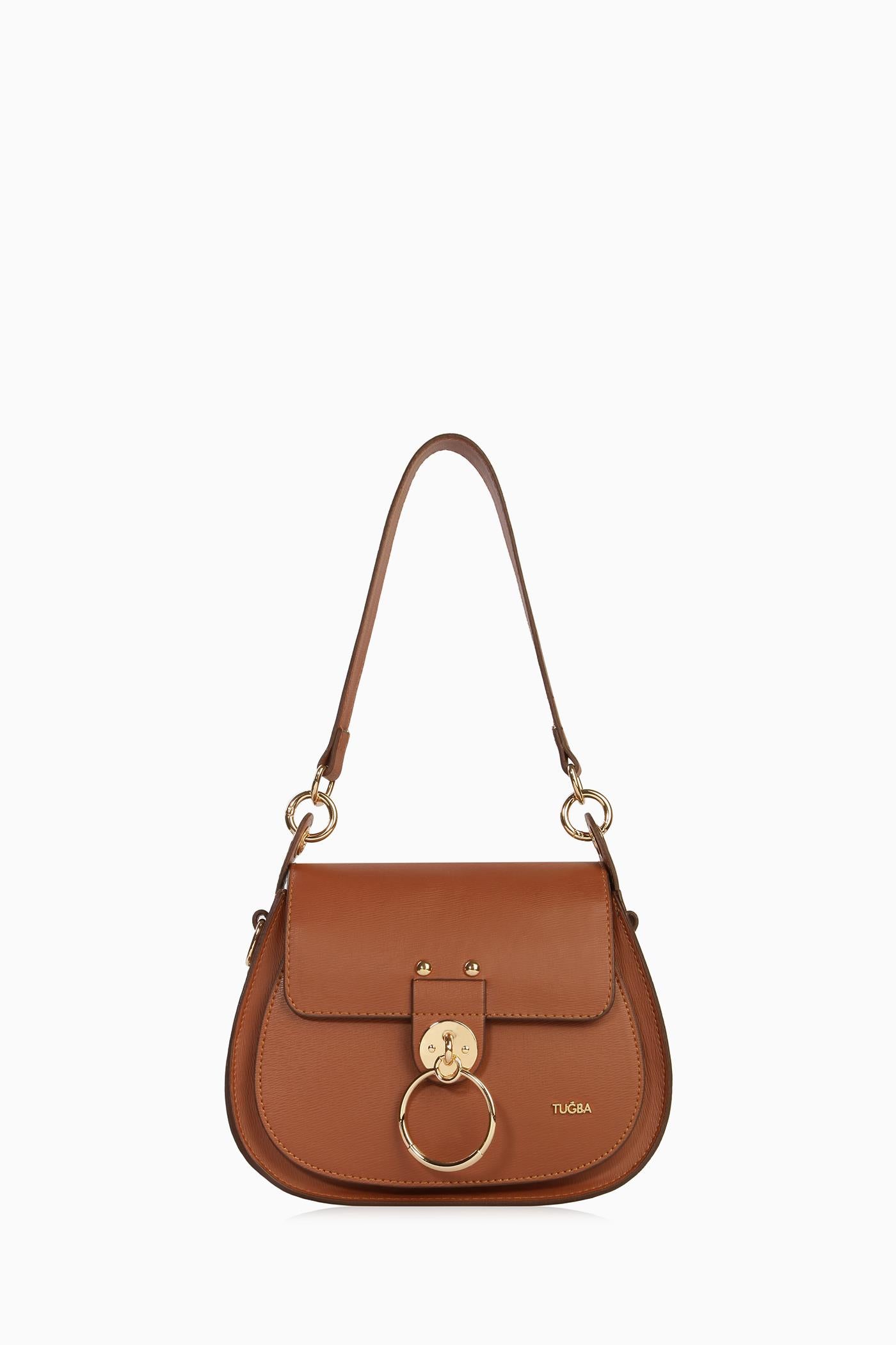 Metal Aksesuarlı Çanta - Taba TUGBA