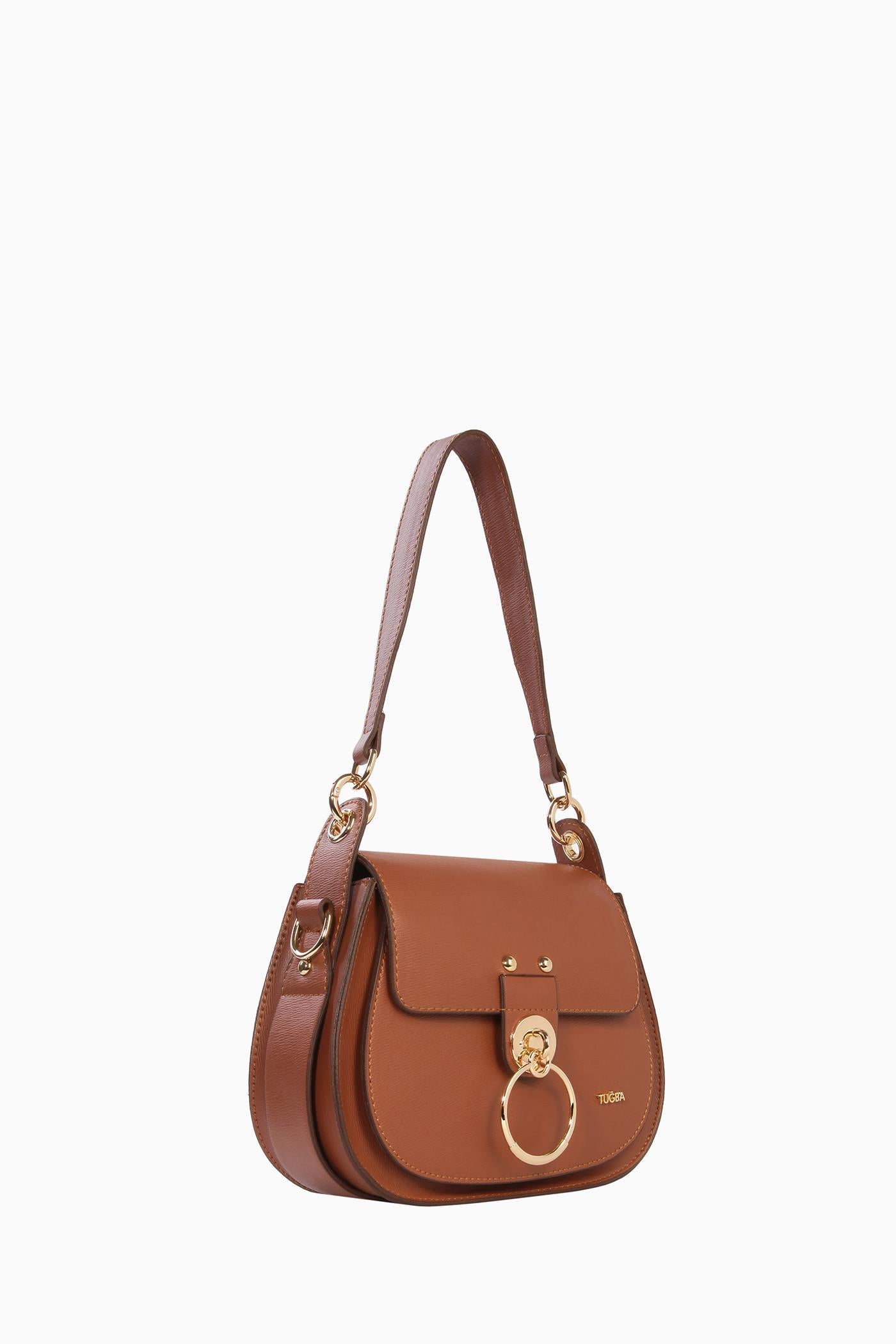 Metal Aksesuarlı Çanta - Taba TUGBA