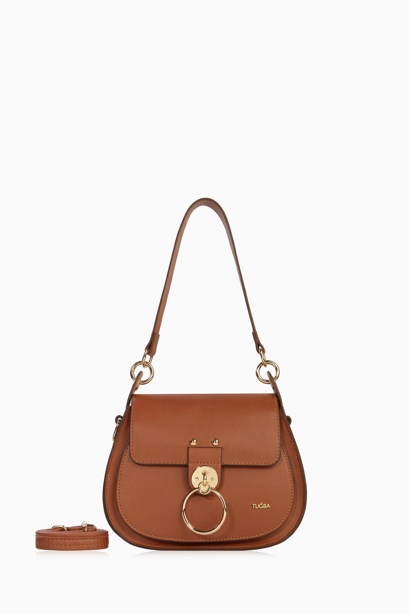 Metal Aksesuarlı Çanta - Taba TUGBA