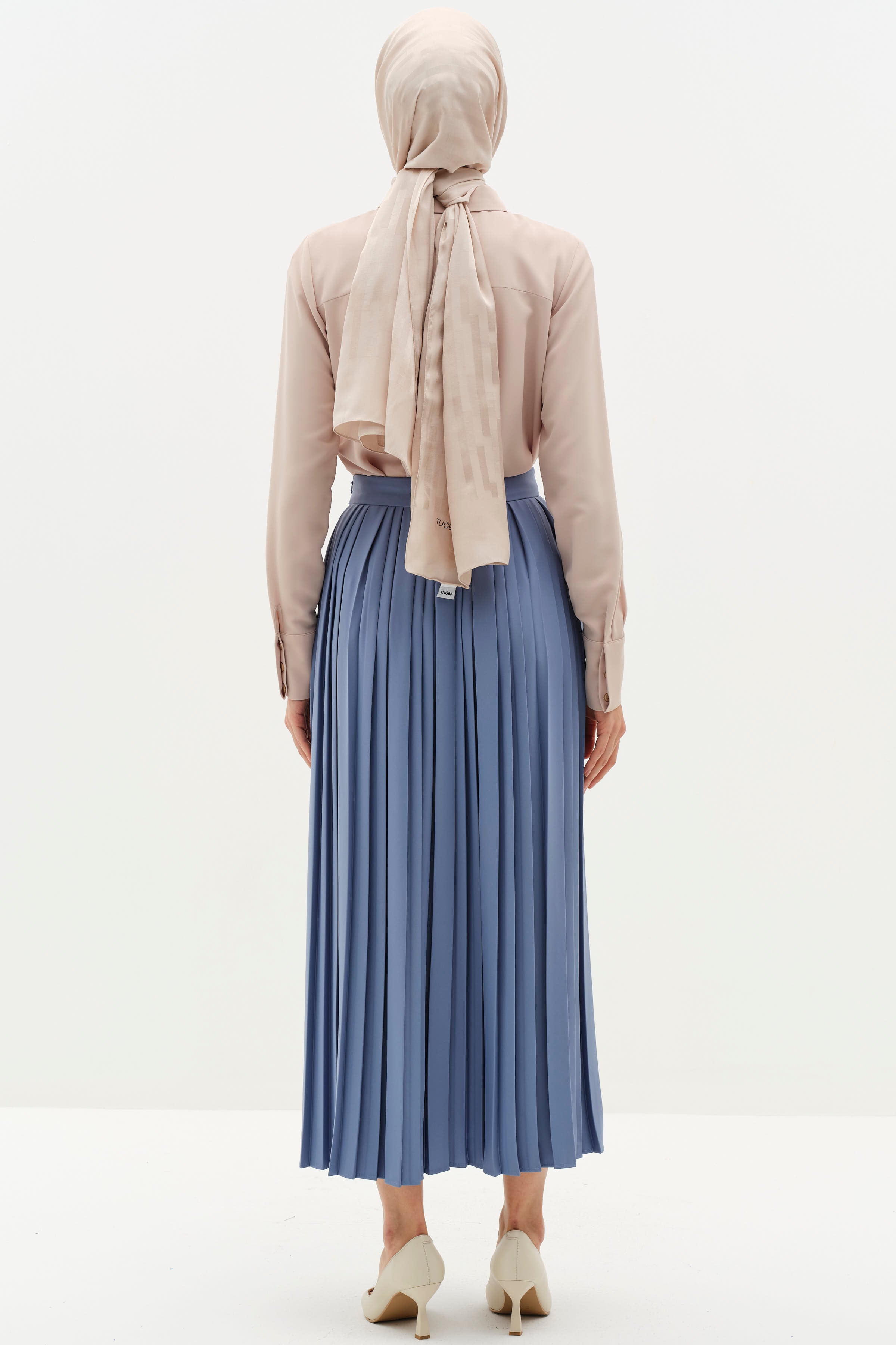 Metal Aksesuarlı Plise Etek - Mavi TUGBA