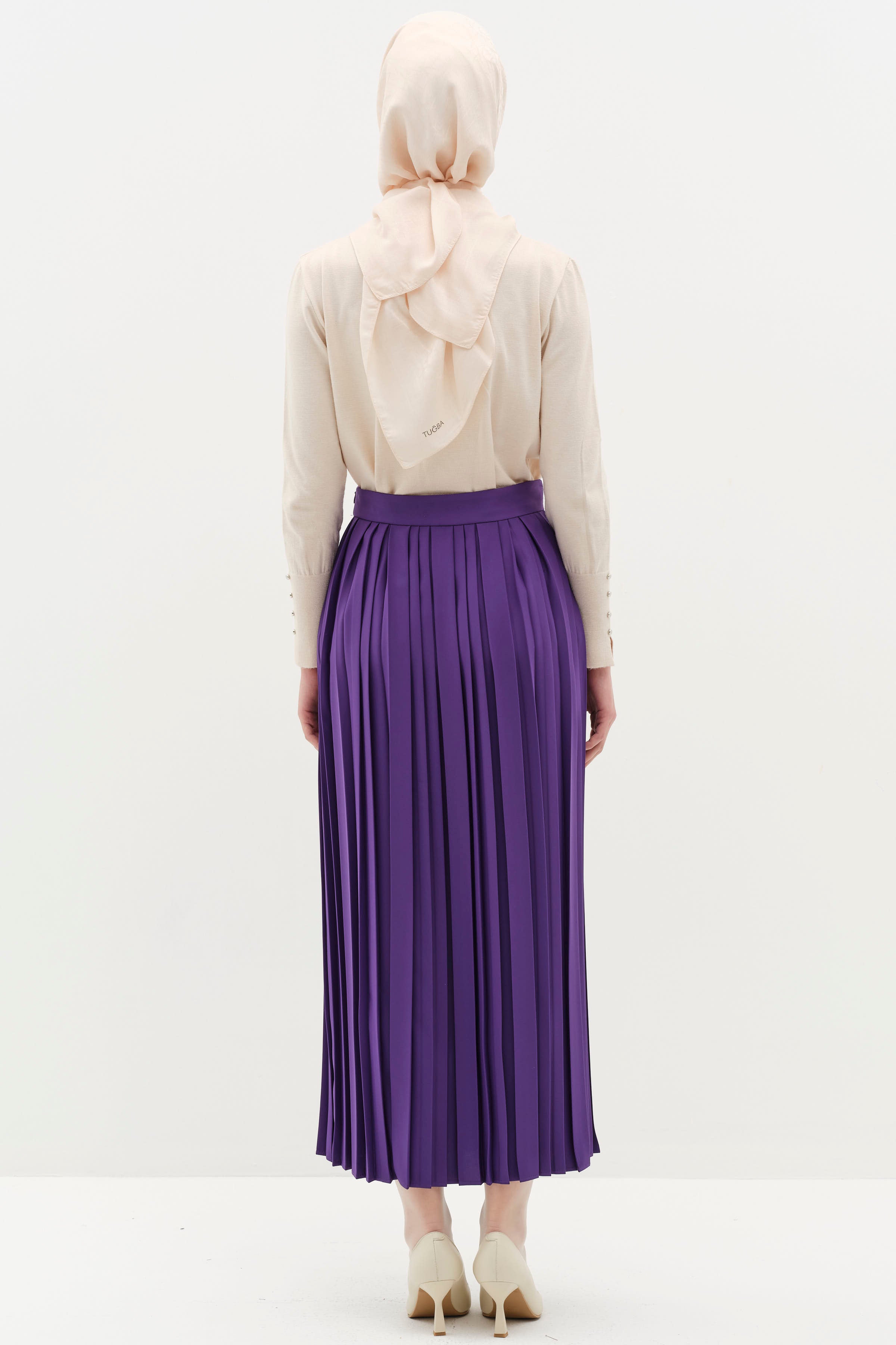 Metal Aksesuarlı Plise Etek - Mor TUGBA