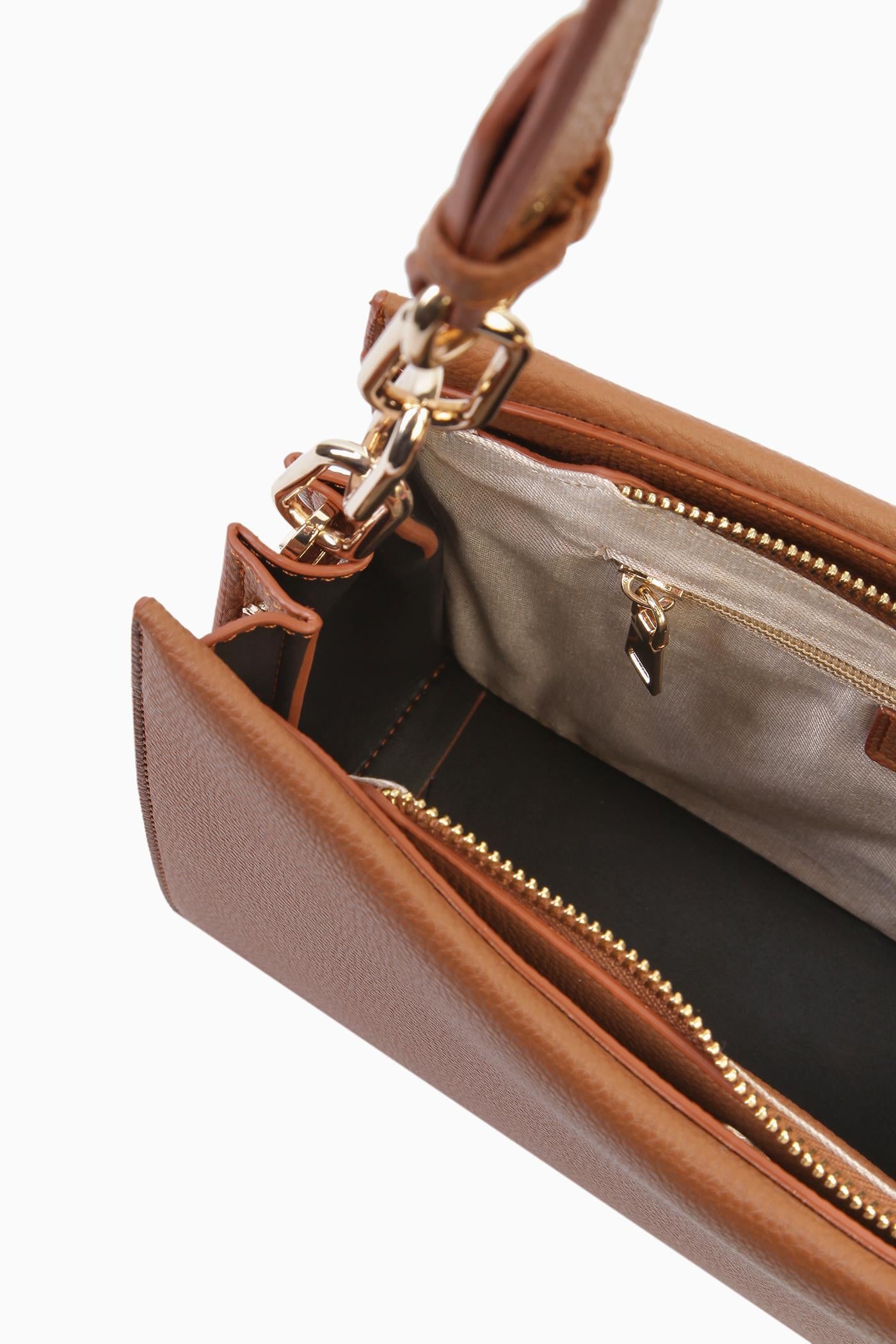 Metal Aksesuarlı Satchel Çanta - Taba TUGBA