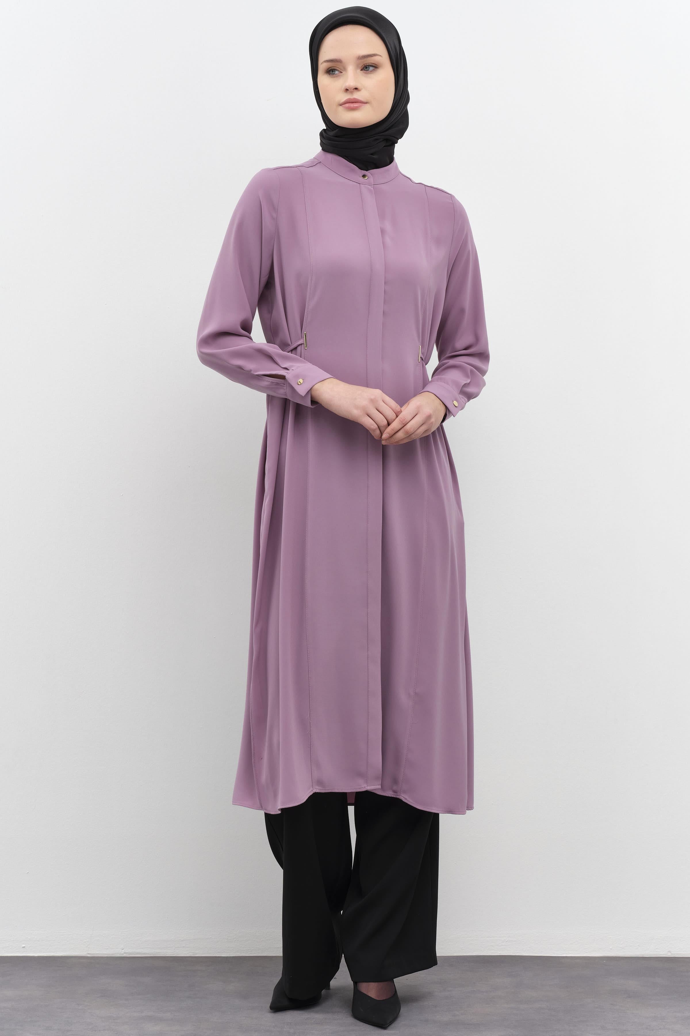 Metal Aksesuarlı Yırtmaçlı Tunik - Lila TUGBA