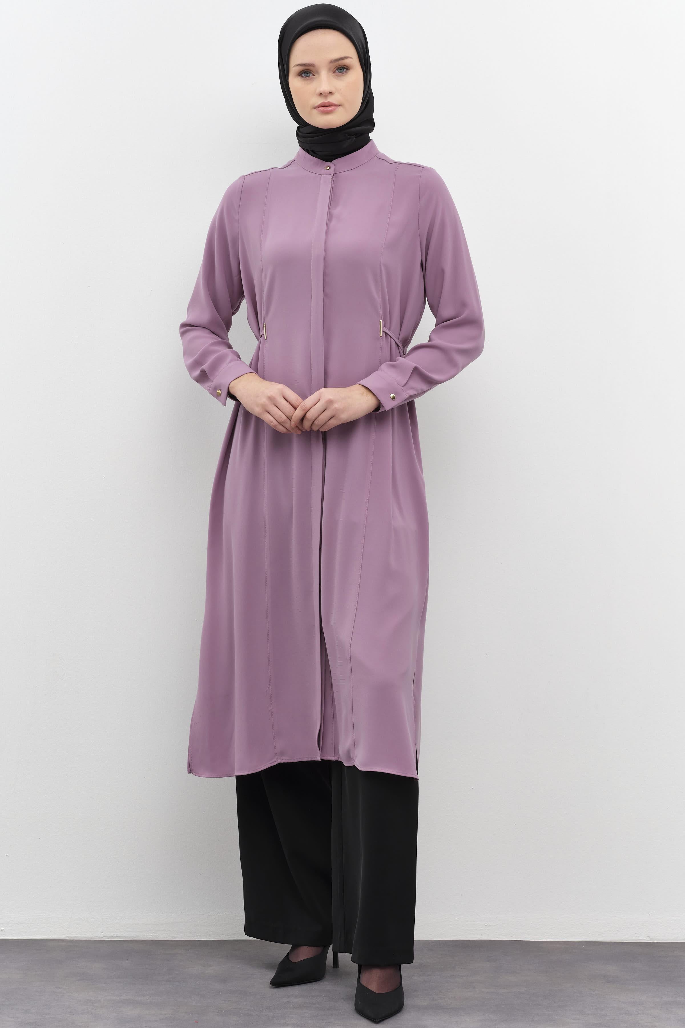 Metal Aksesuarlı Yırtmaçlı Tunik - Lila TUGBA