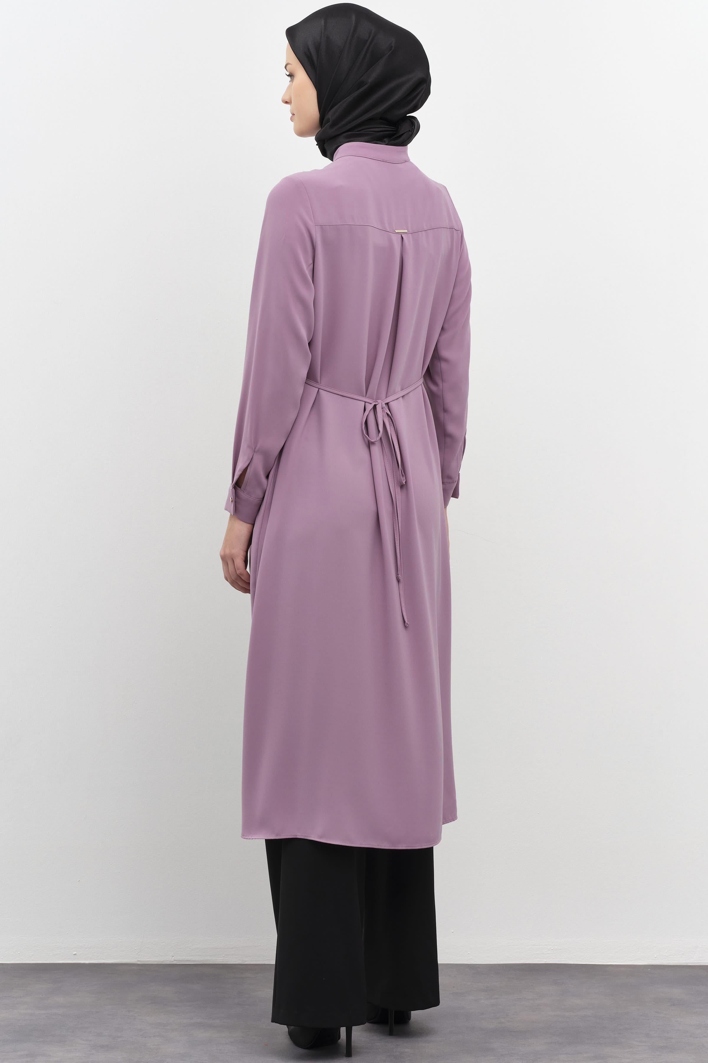 Metal Aksesuarlı Yırtmaçlı Tunik - Lila TUGBA