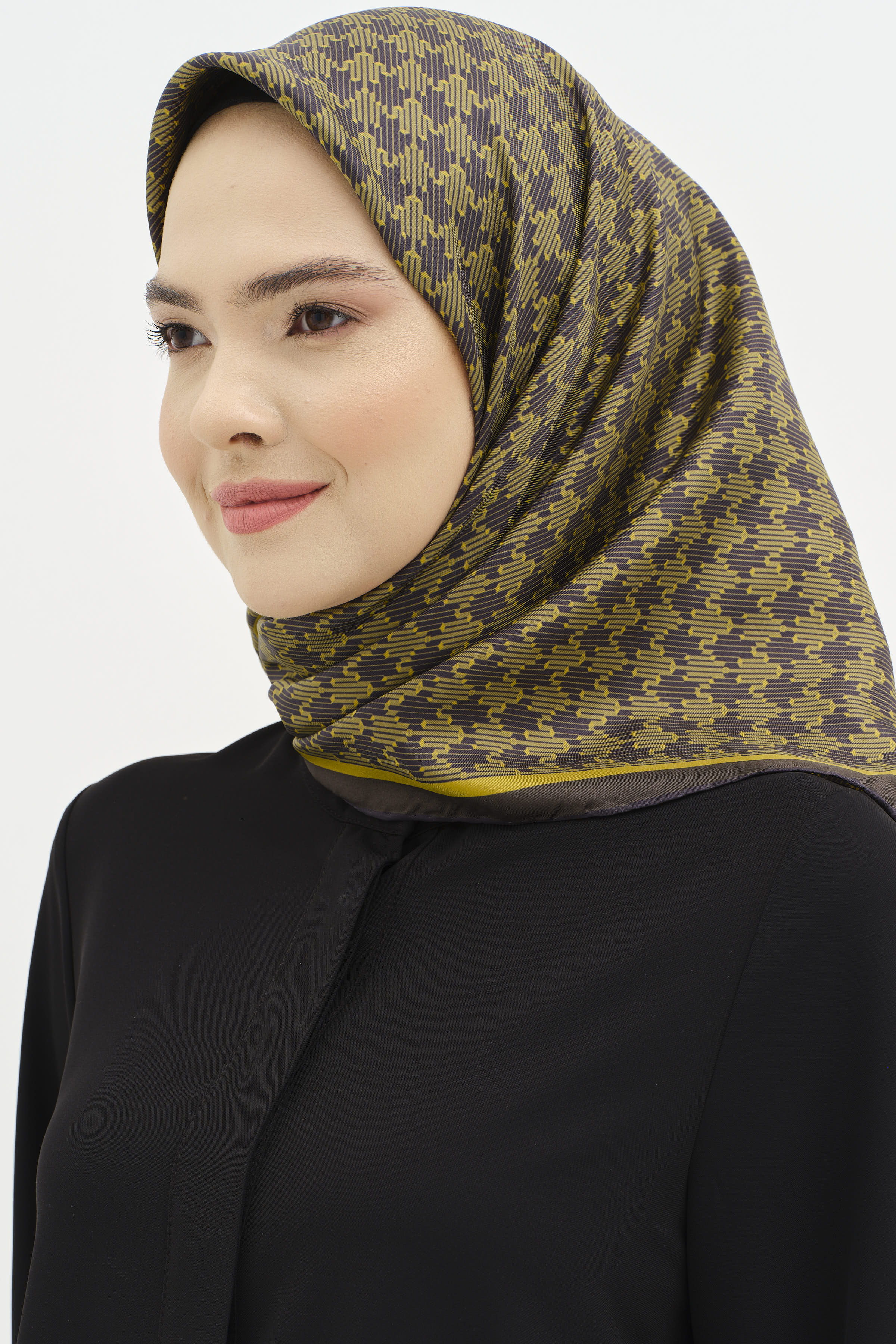 Mini Geometrik Desen İpek Eşarp - Petrol Yeşili TUGBA