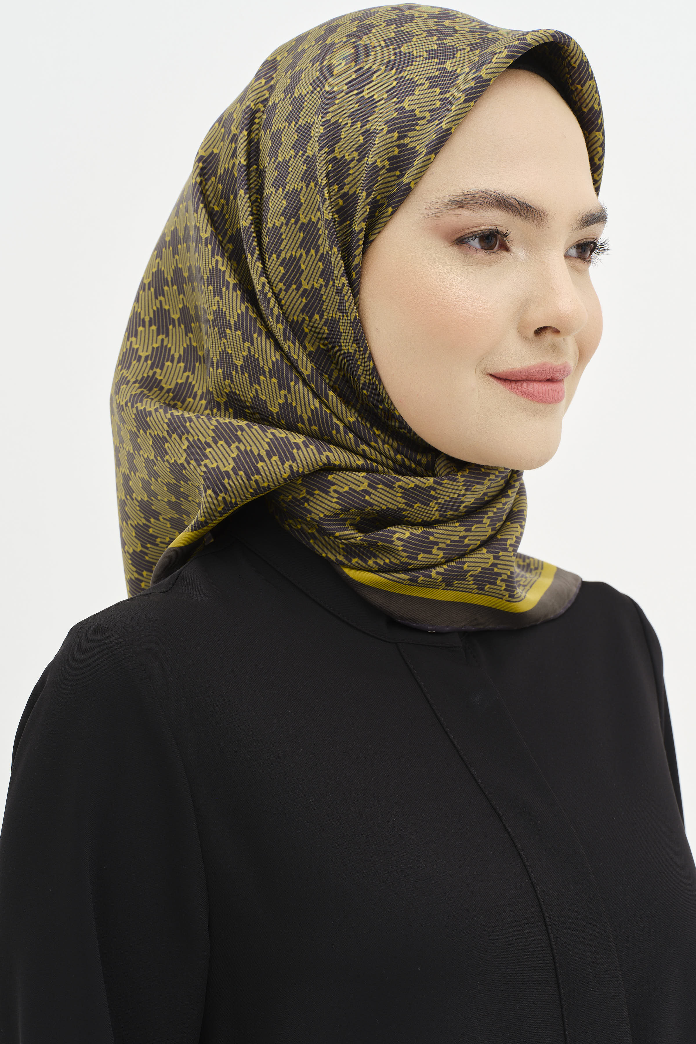 Mini Geometrik Desen İpek Eşarp - Petrol Yeşili TUGBA