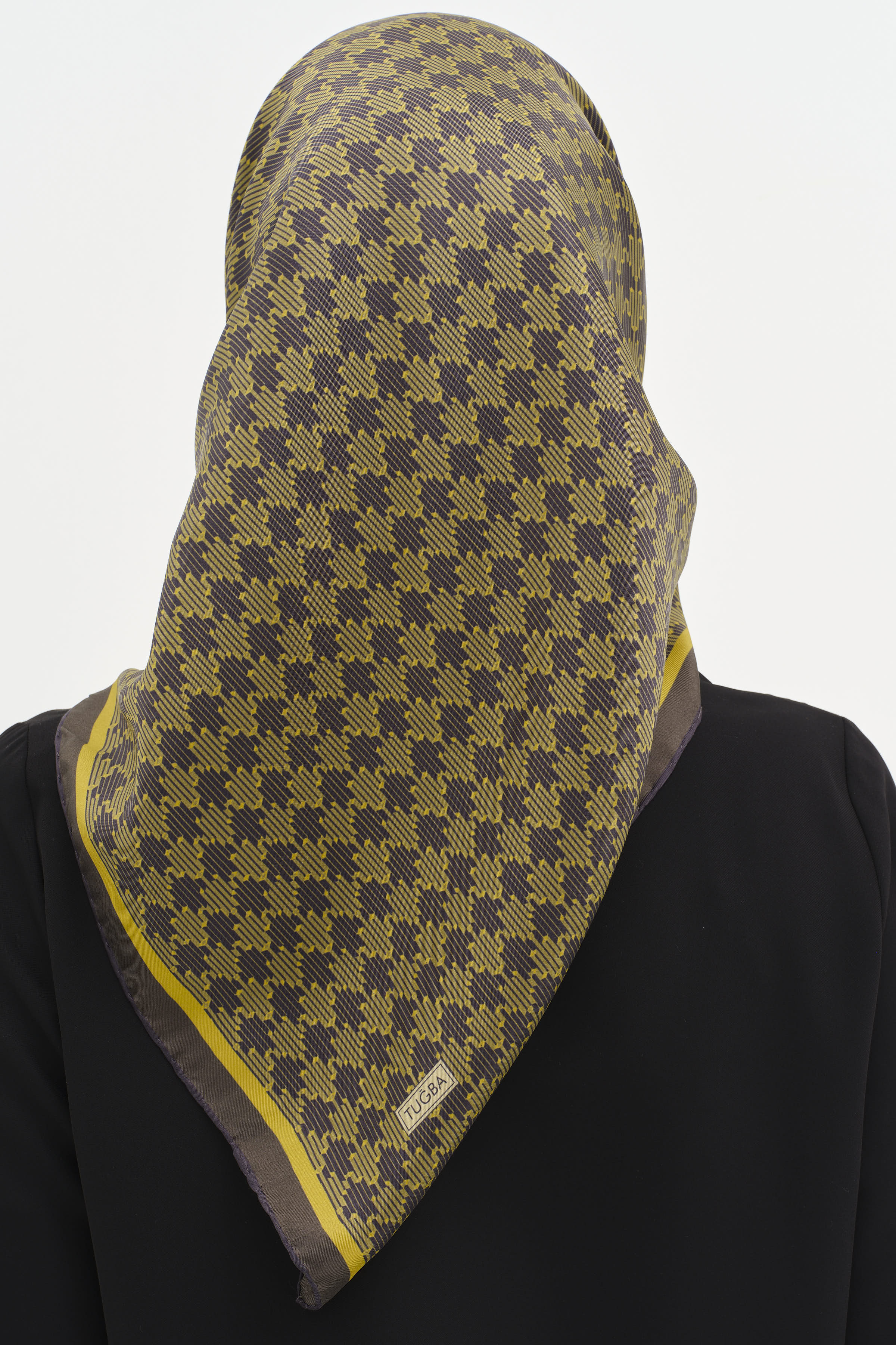 Mini Geometrik Desen İpek Eşarp - Petrol Yeşili TUGBA