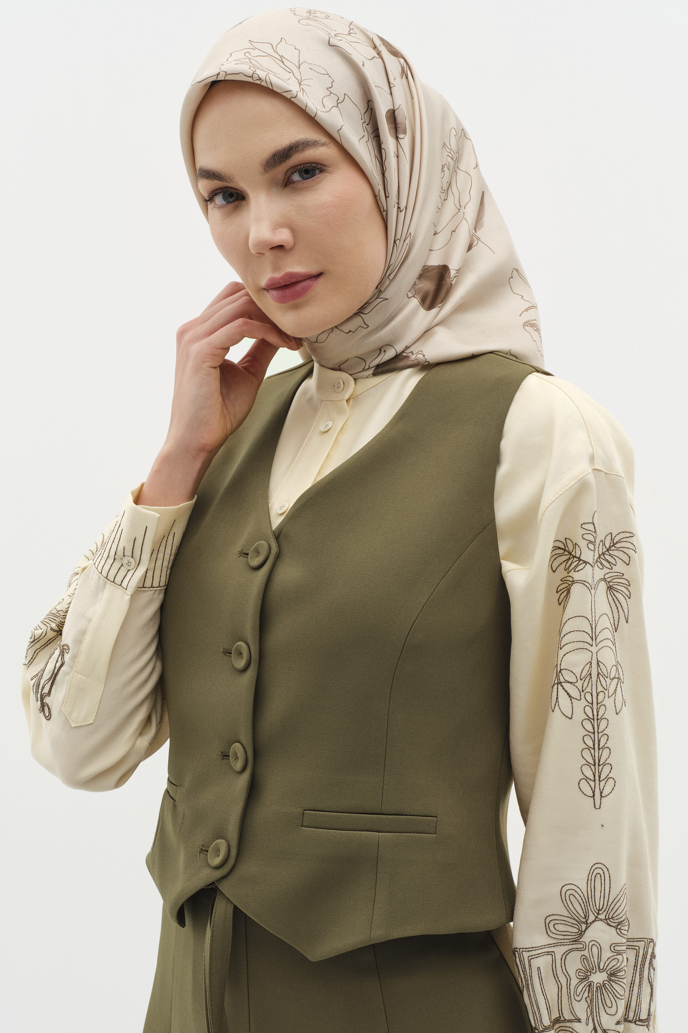 Mini Yelek Parçalı Etek Takım - Haki TUGBA