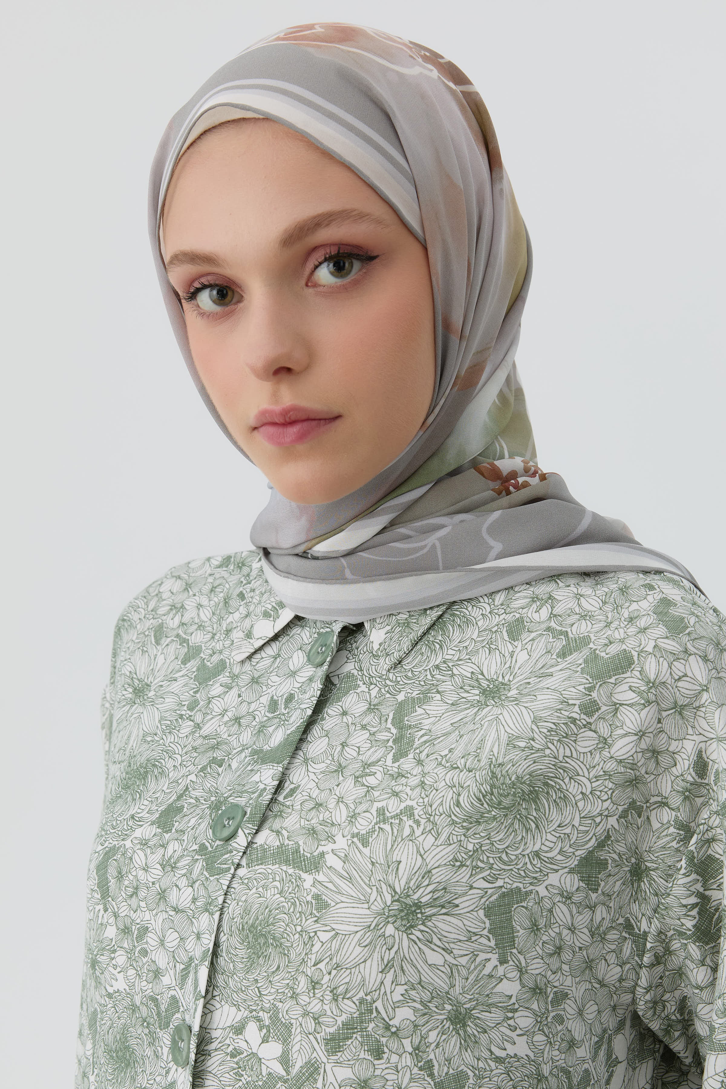 Multi Çiçek Desenli Aplike Cepli Tunik - Mint TUGBA