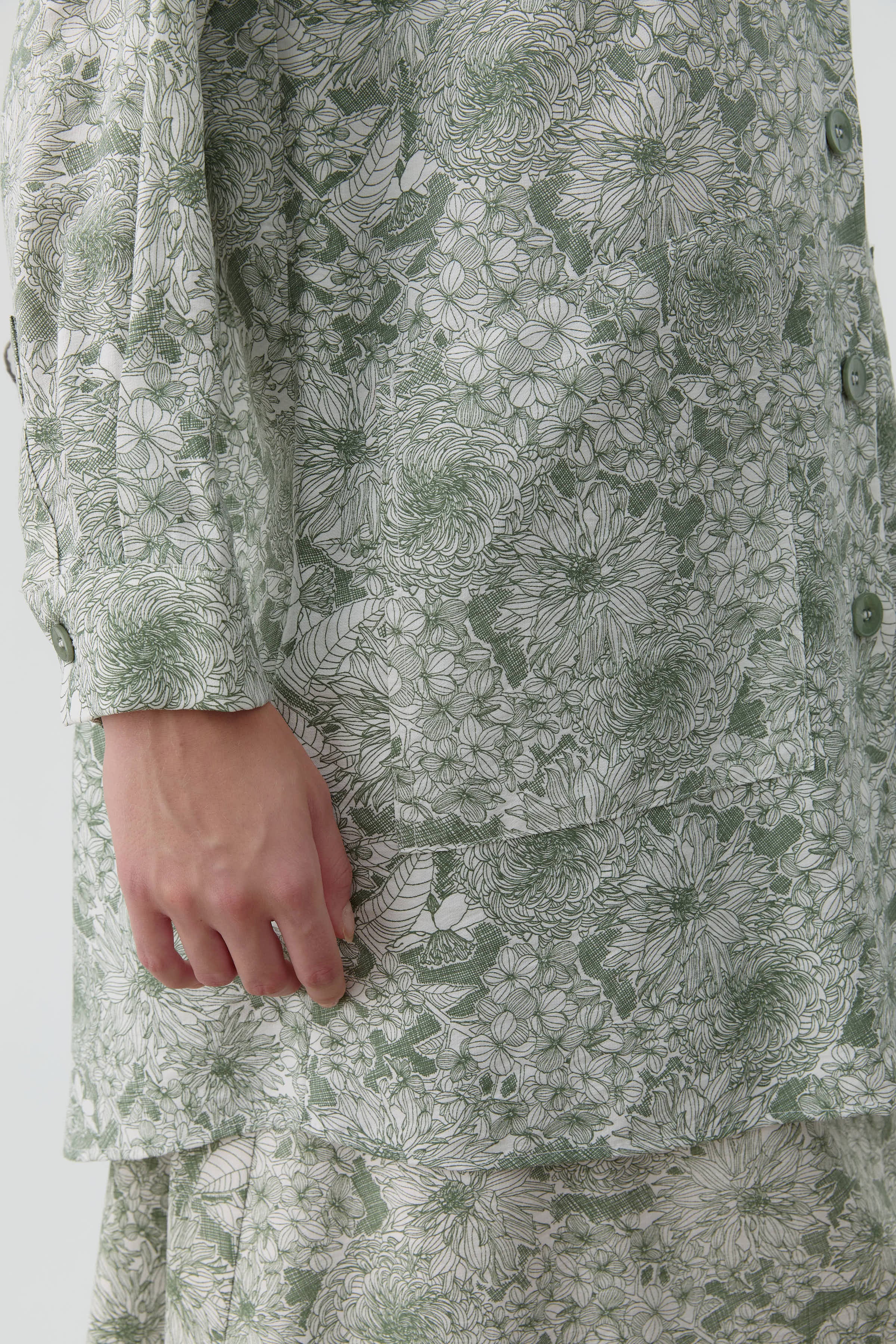 Multi Çiçek Desenli Aplike Cepli Tunik - Mint TUGBA