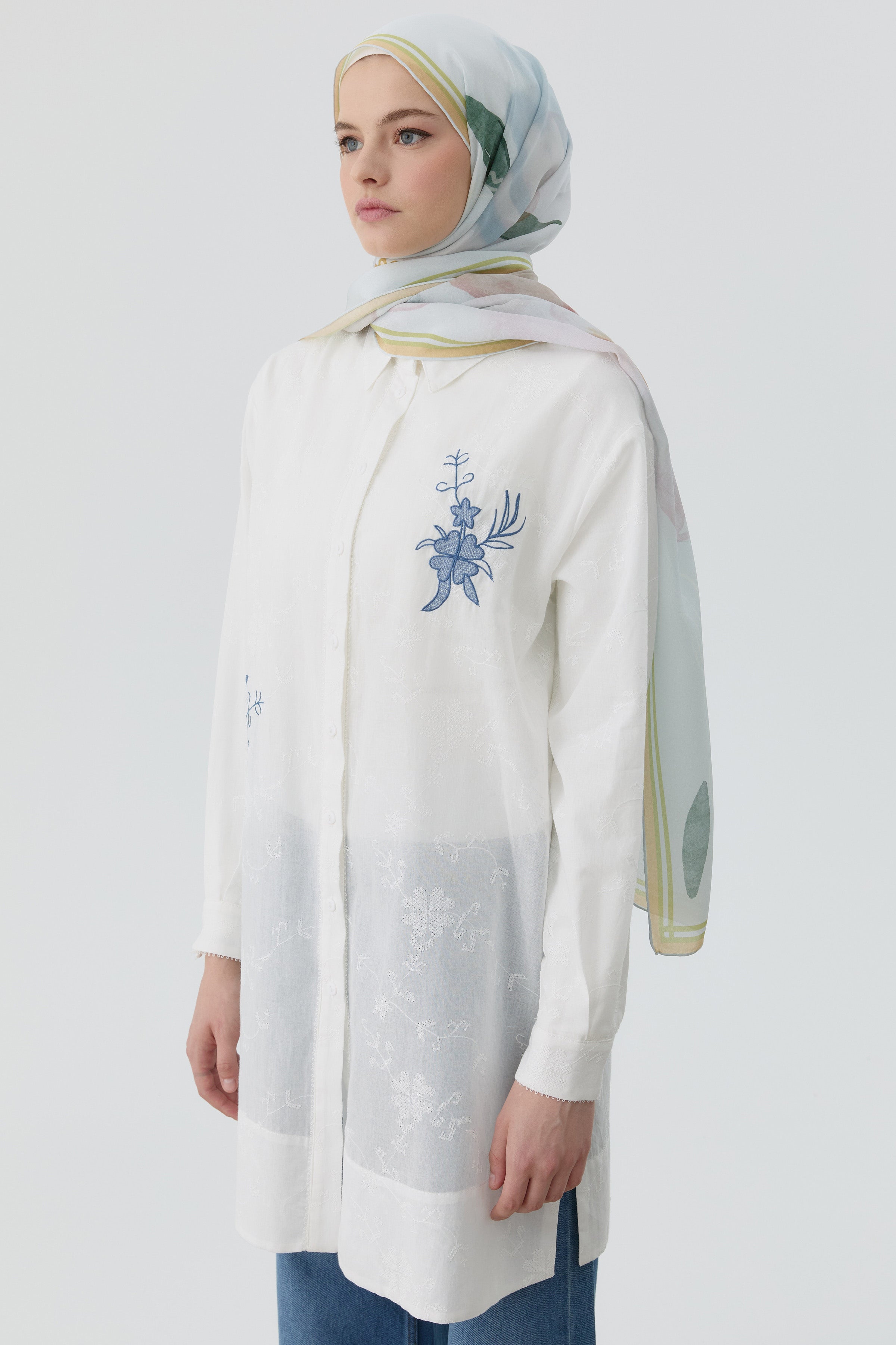 Nakış Detaylı Brode Tunik - Ekru TUGBA