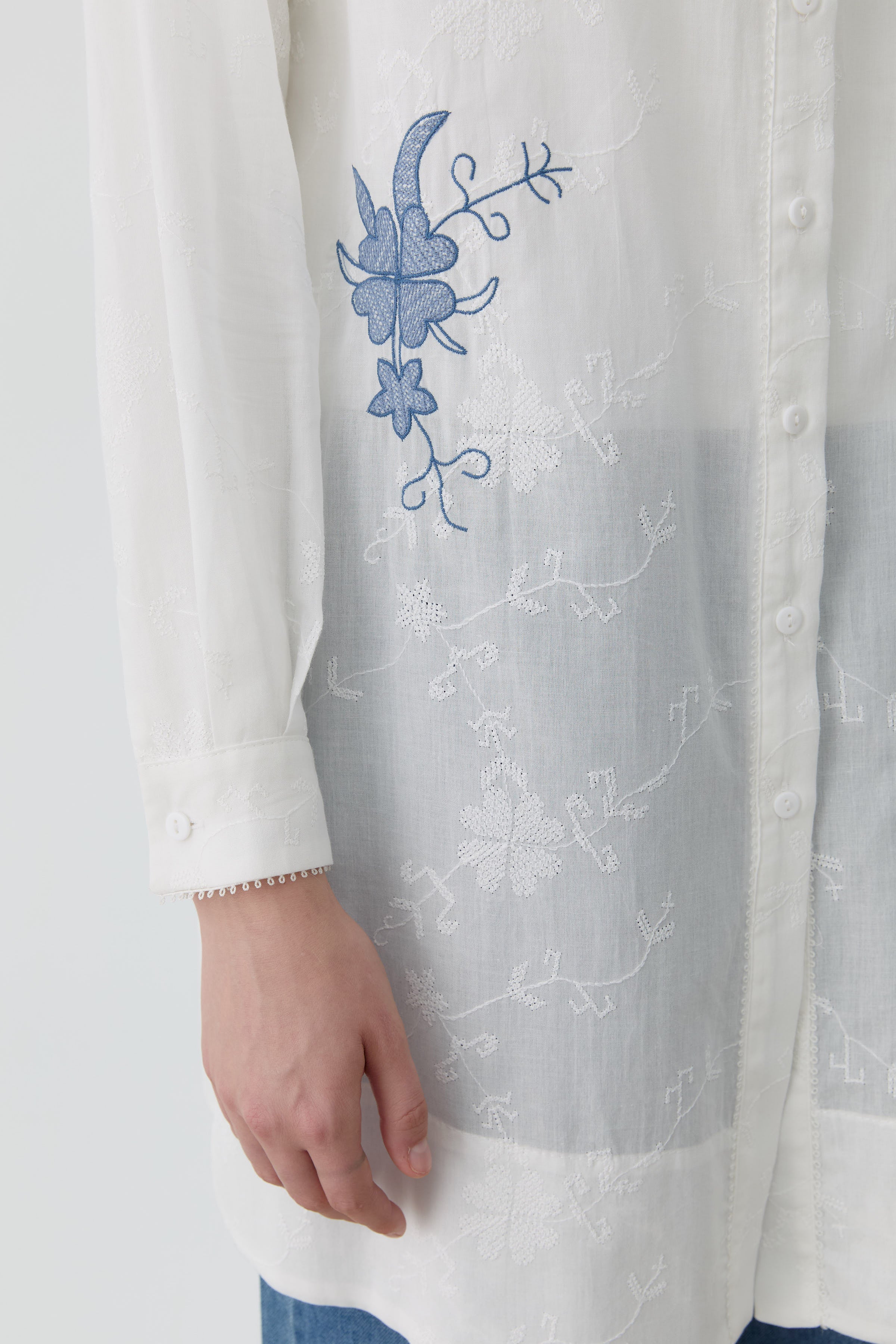 Nakış Detaylı Brode Tunik - Ekru TUGBA