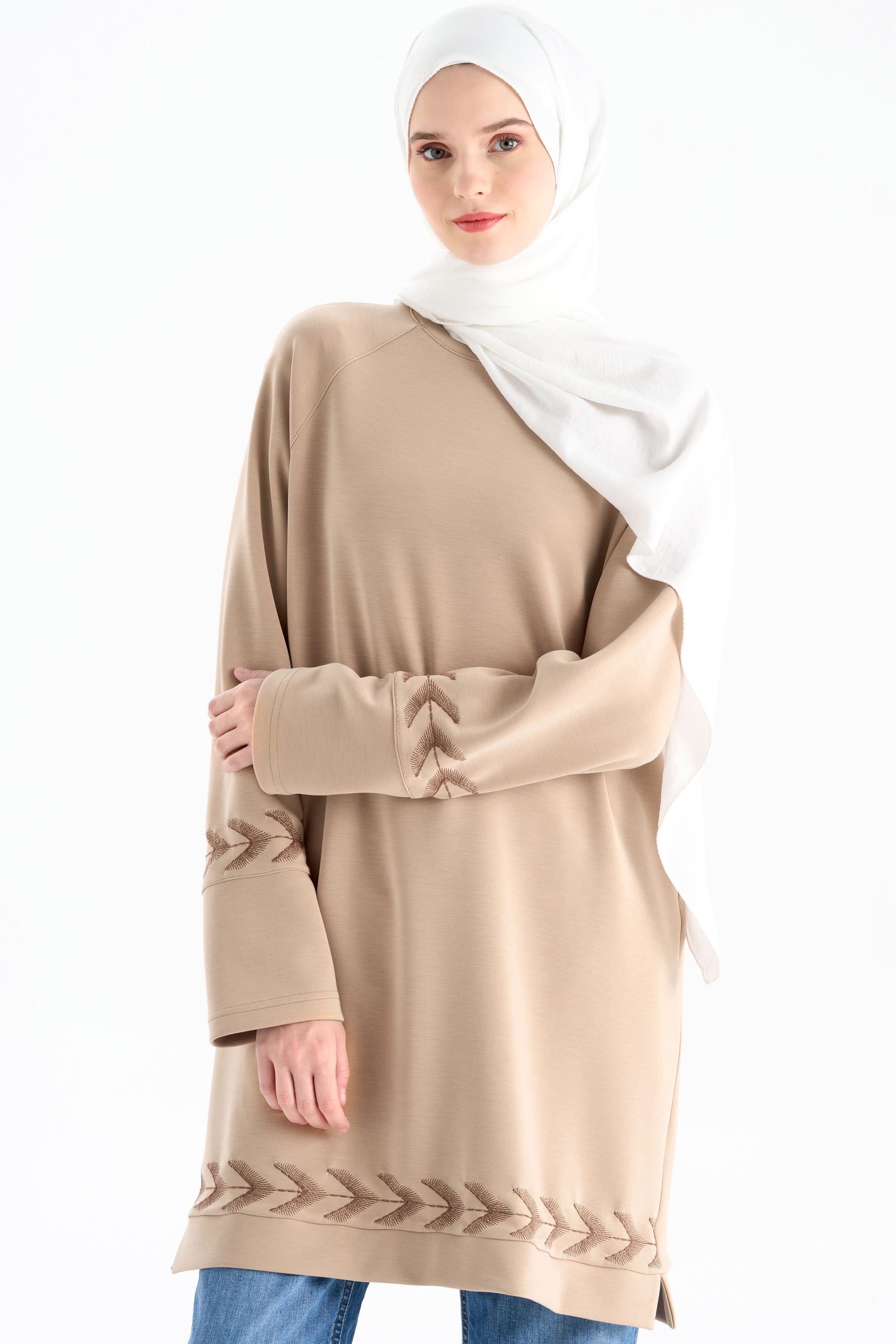 Nakış Detaylı Örme Tunik - Camel TUGBA