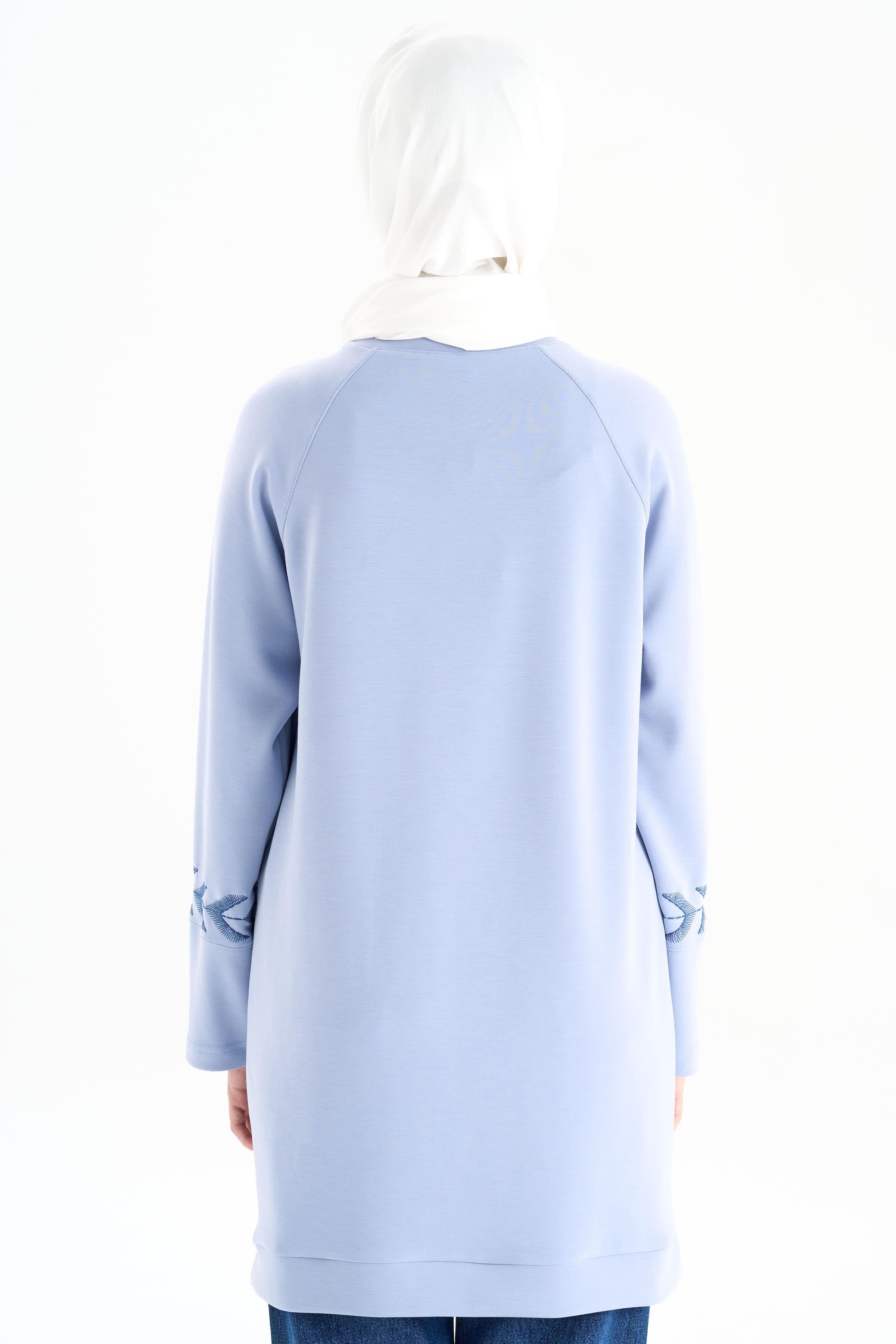 Nakış Detaylı Örme Tunik - Mavi TUGBA