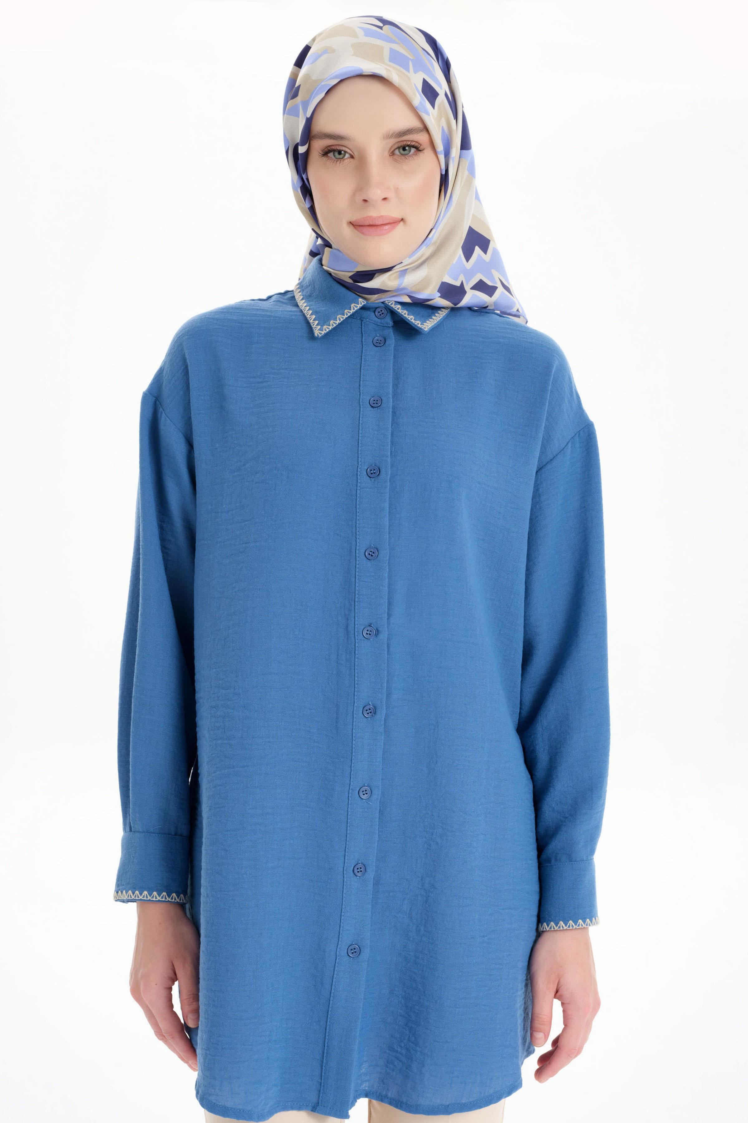 Nakış Detaylı Tunik - İndigo TUGBA