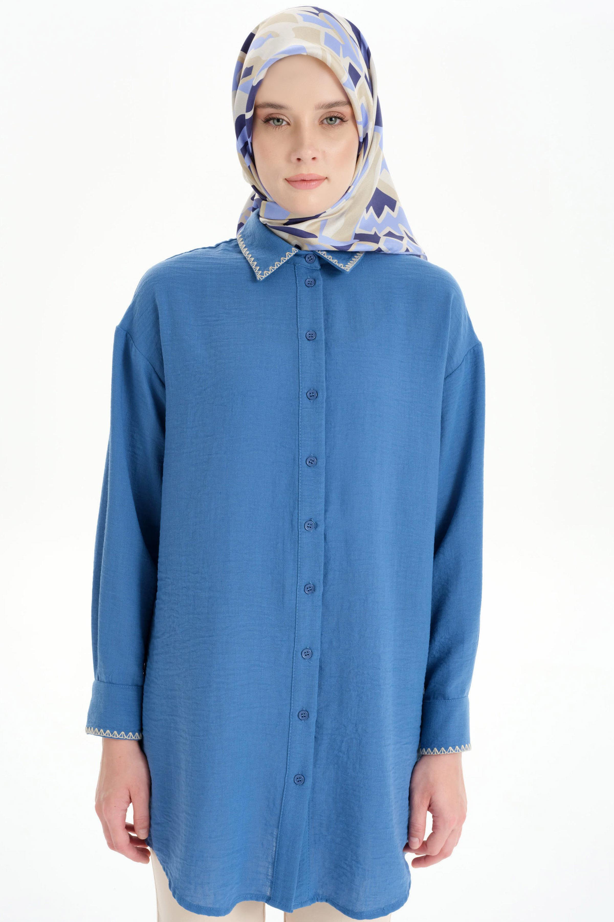 Nakış Detaylı Tunik - İndigo TUGBA