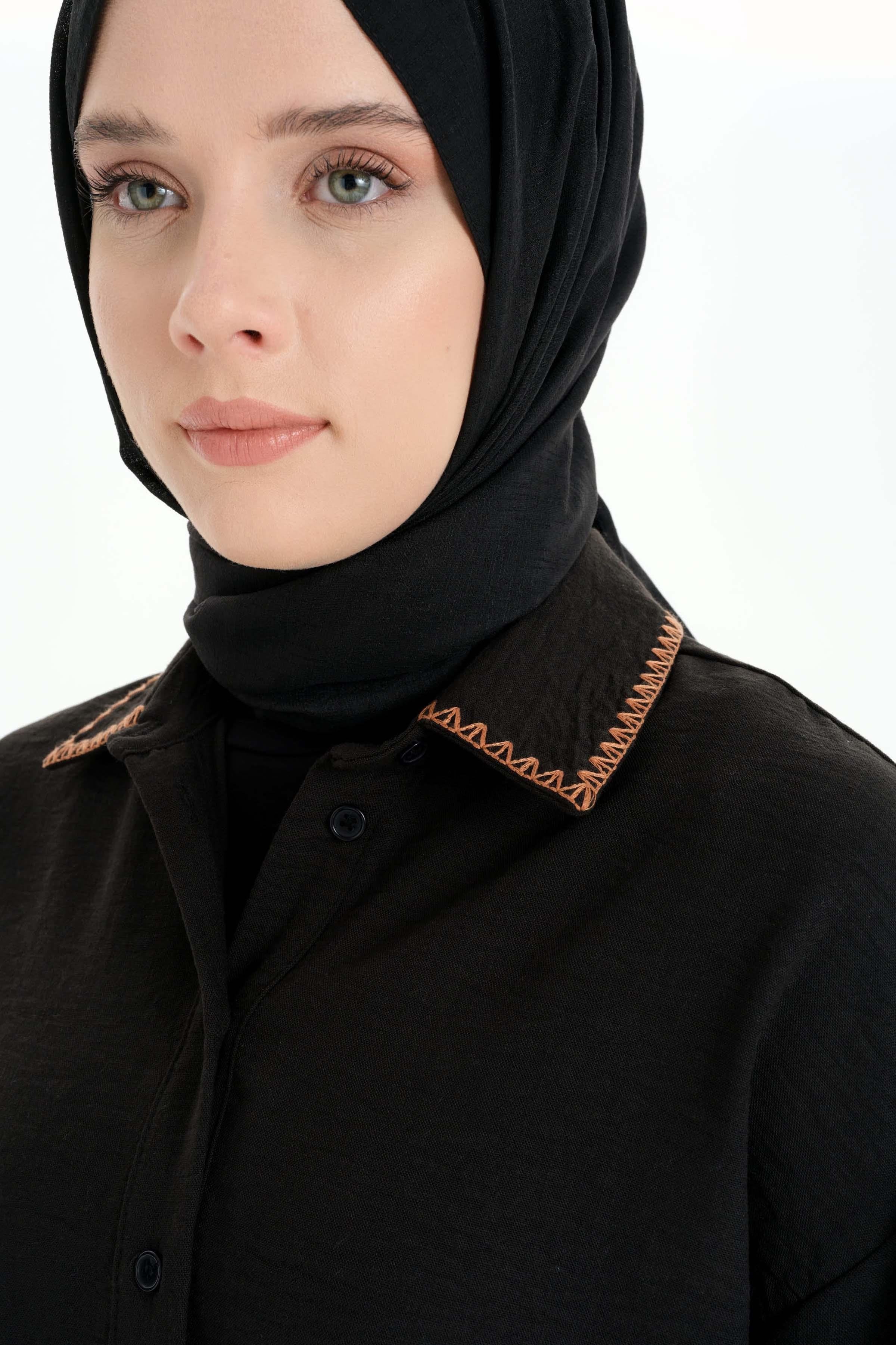 Nakış Detaylı Tunik - Siyah TUGBA