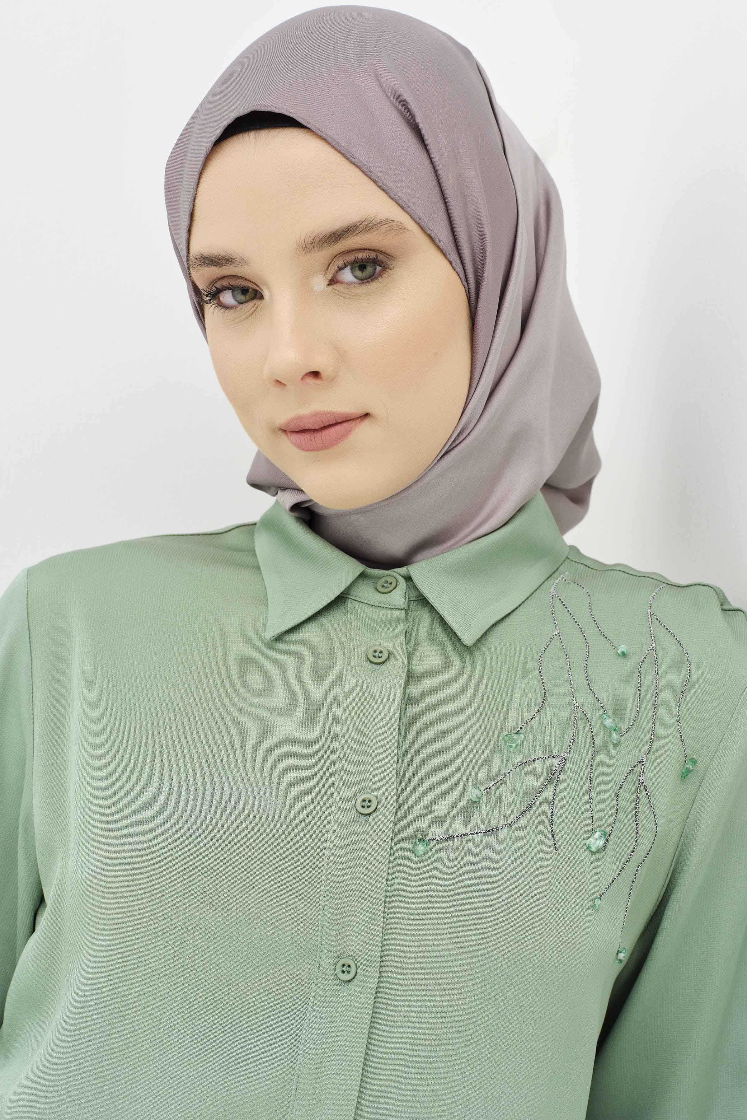 Nakış İşlemeli Tunik Pantolon Takım - Mint TUGBA