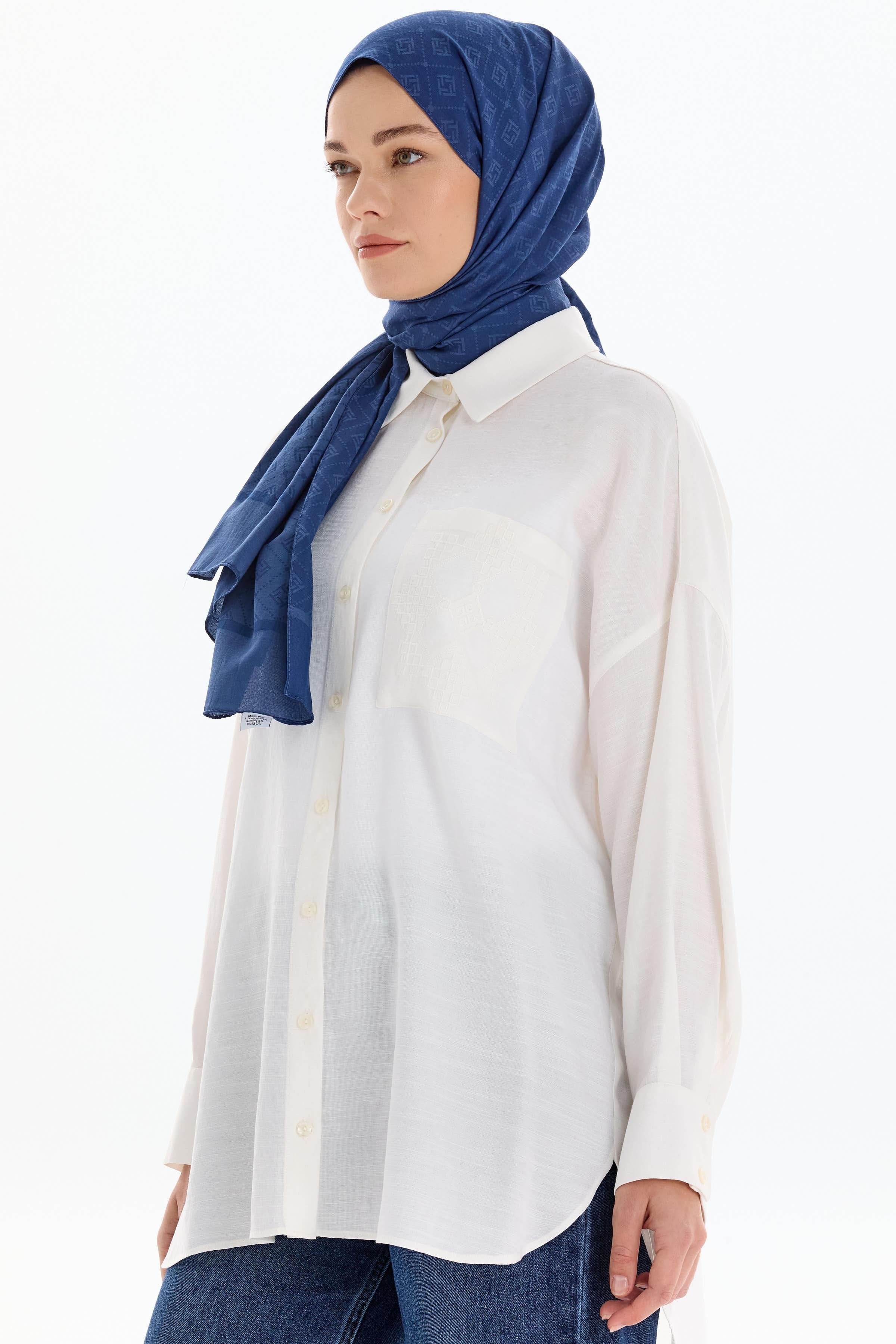 Nakışlı Cep Detaylı Gömlek - Ekru TUGBA