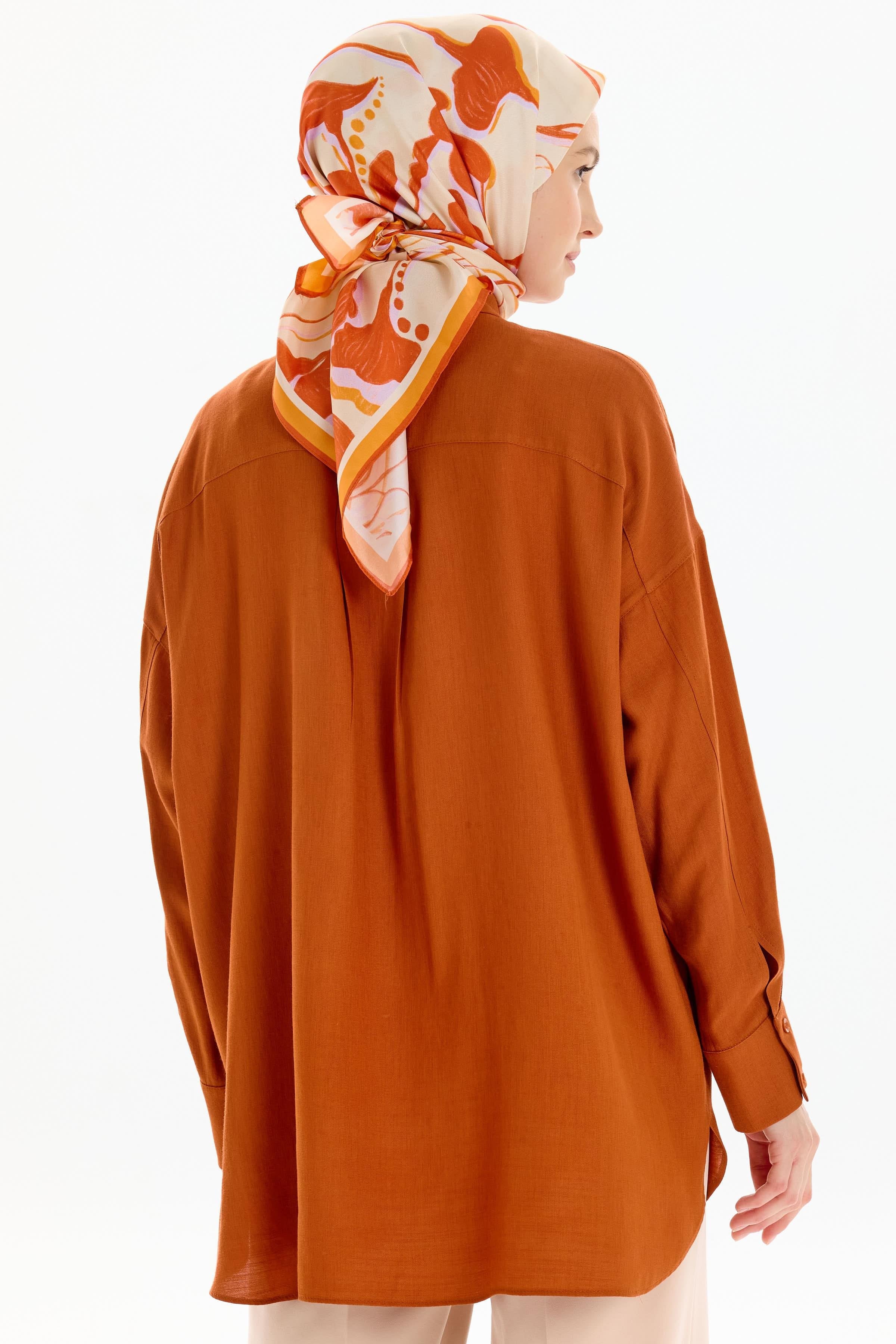 Nakışlı Cep Detaylı Gömlek - Kiremit TUGBA