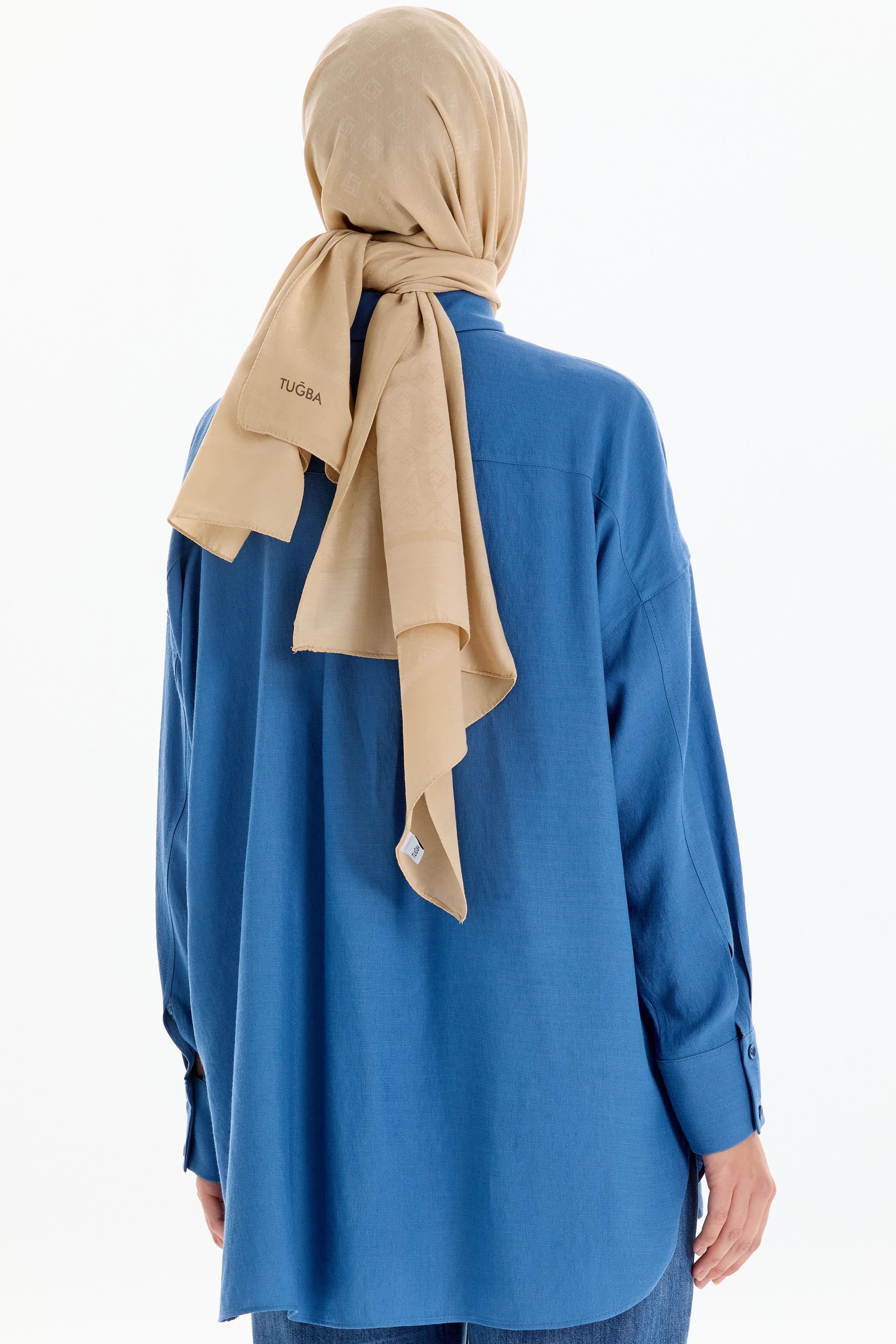 Nakışlı Cep Detaylı Gömlek - Mavi TUGBA
