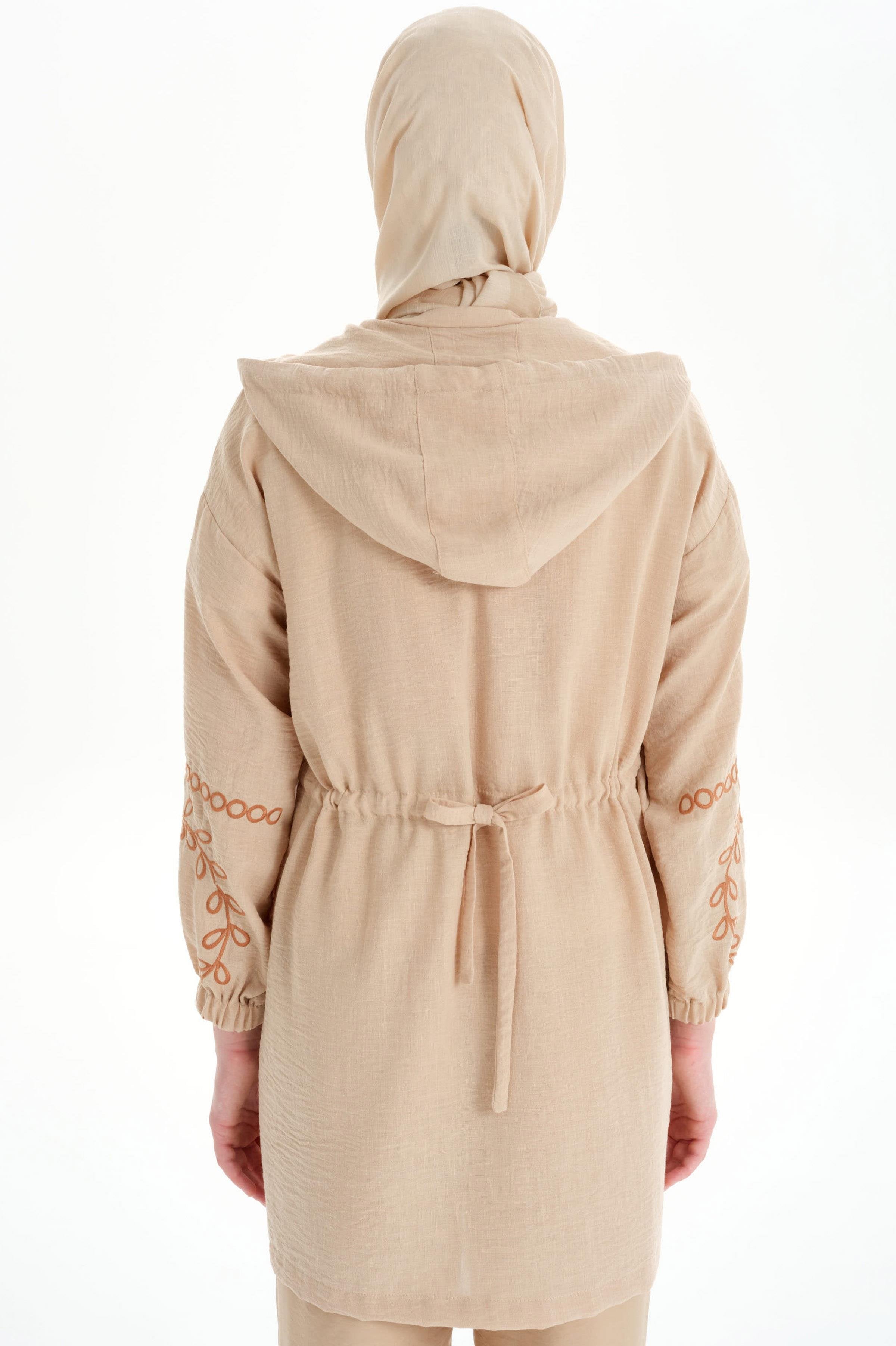 Nakışlı Fermuar Kapamalı Giy Çık - Camel TUGBA